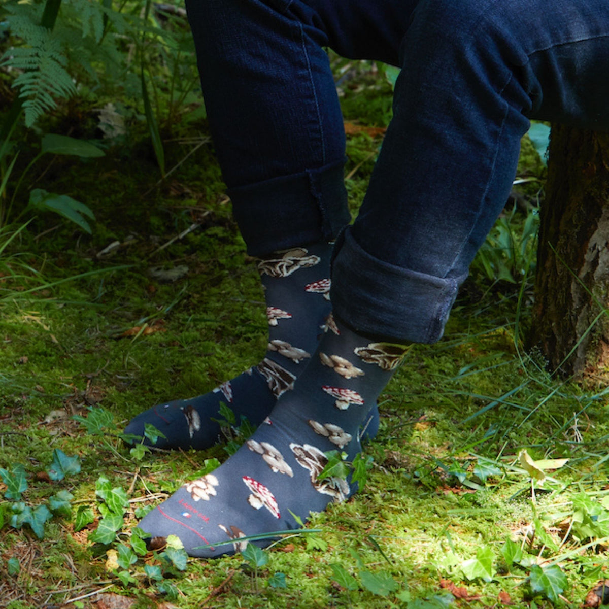 Chaussettes coton gris champignons