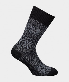 Mi-chaussettes Grosses mailles motifs norvégien bicolores Alpaga et Acrylique Noir