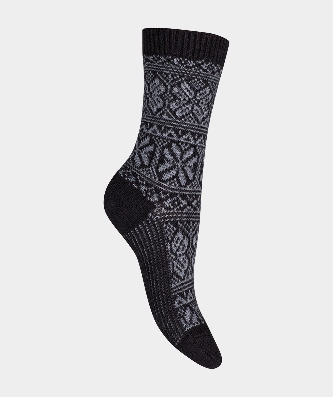 Mi-chaussettes Grosses mailles motifs norvégiens bicolores Alpaga et Acrylique Noir
