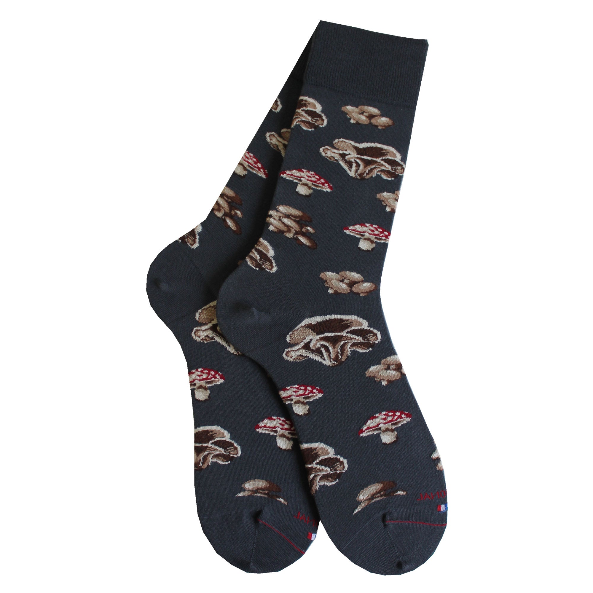 Chaussettes coton gris champignons