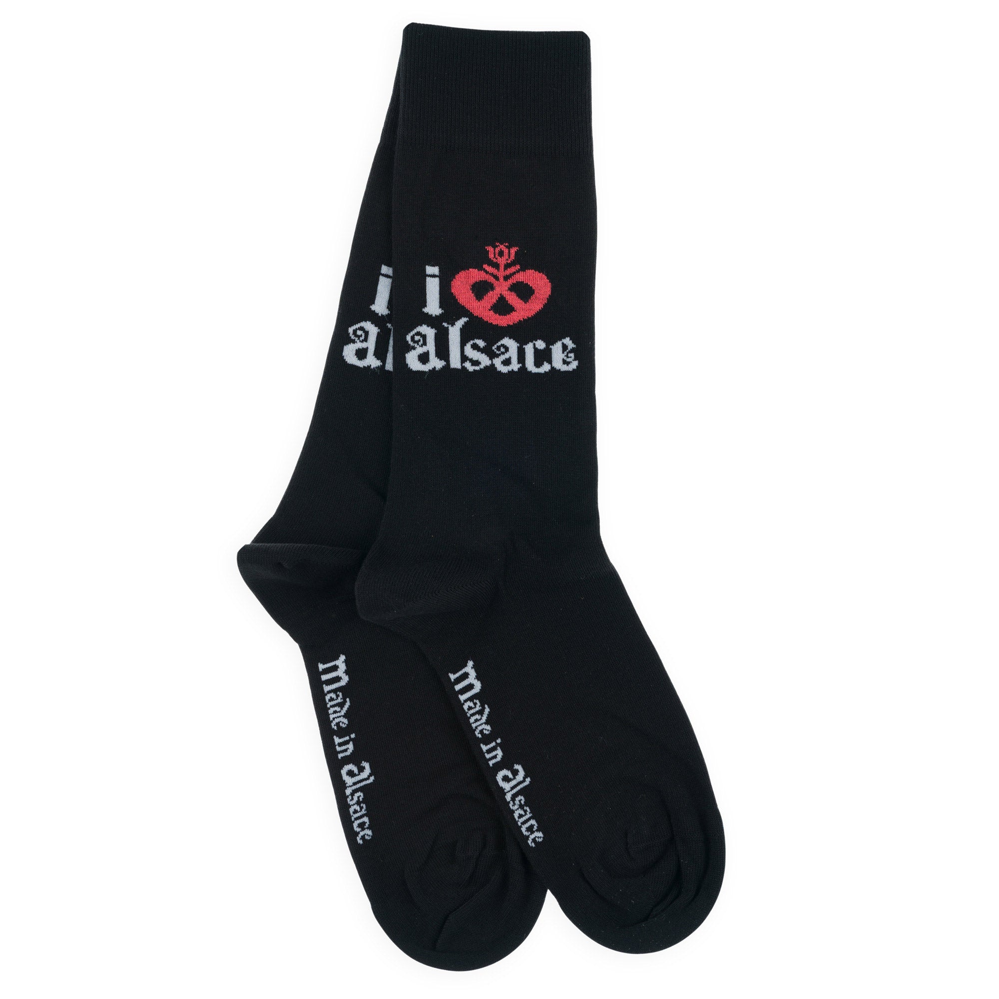 Chaussettes made in Alsace en coton Noir - I love Alsace