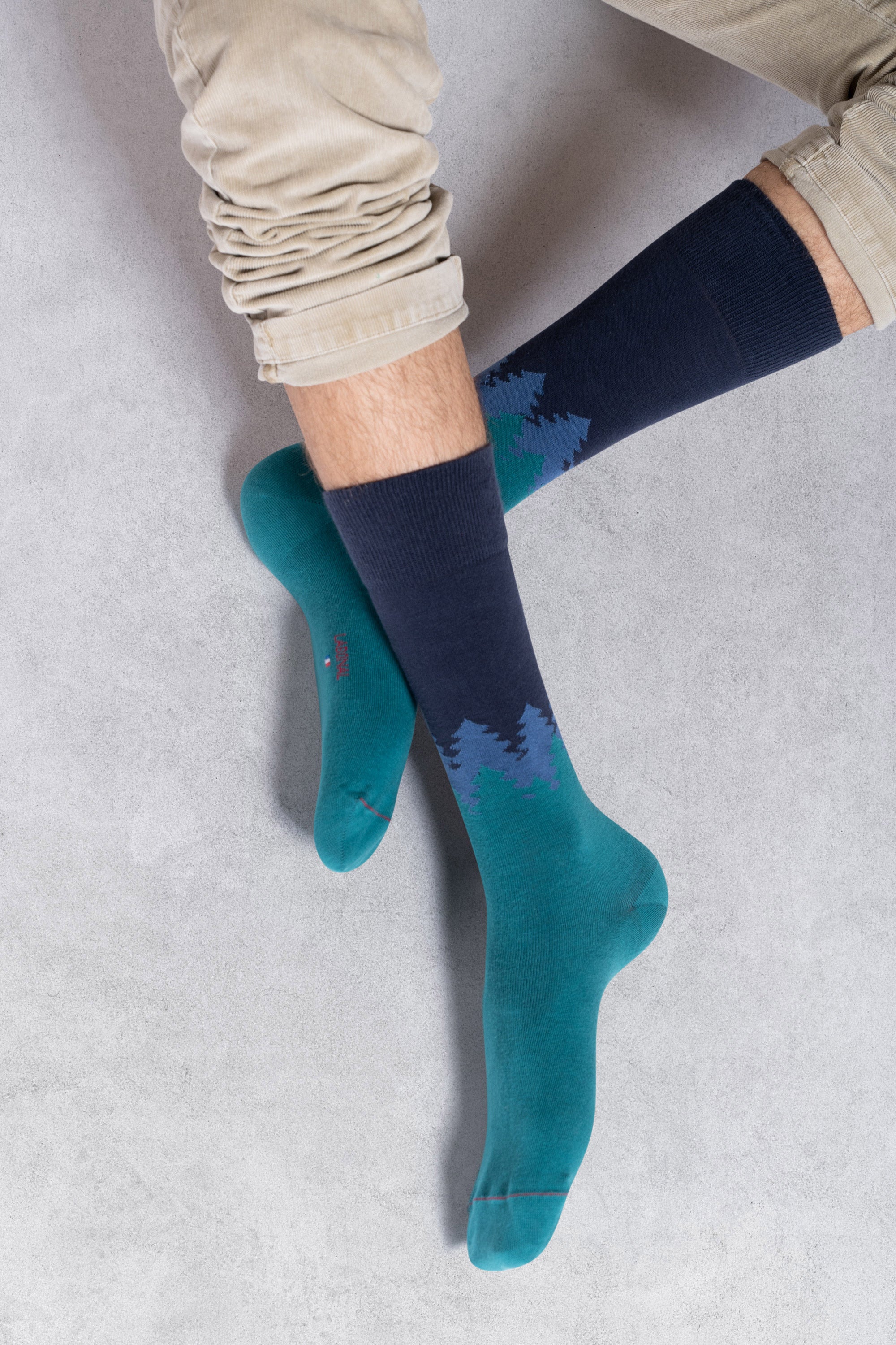 Chaussettes en coton Vert foncé - Motif forêt sapins