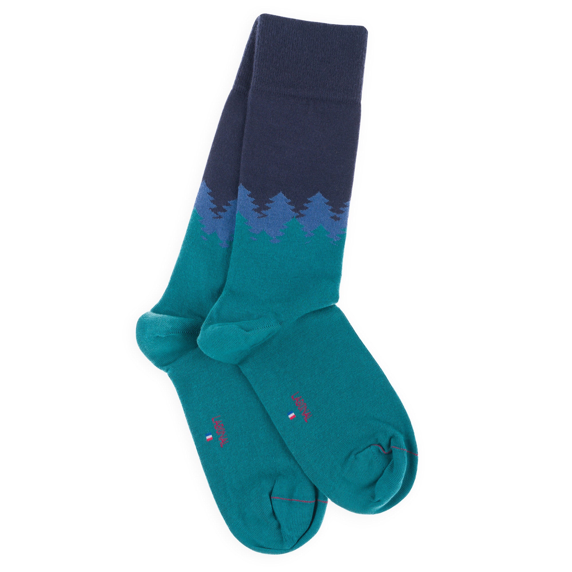 Chaussettes en coton Vert foncé - Motif forêt sapins