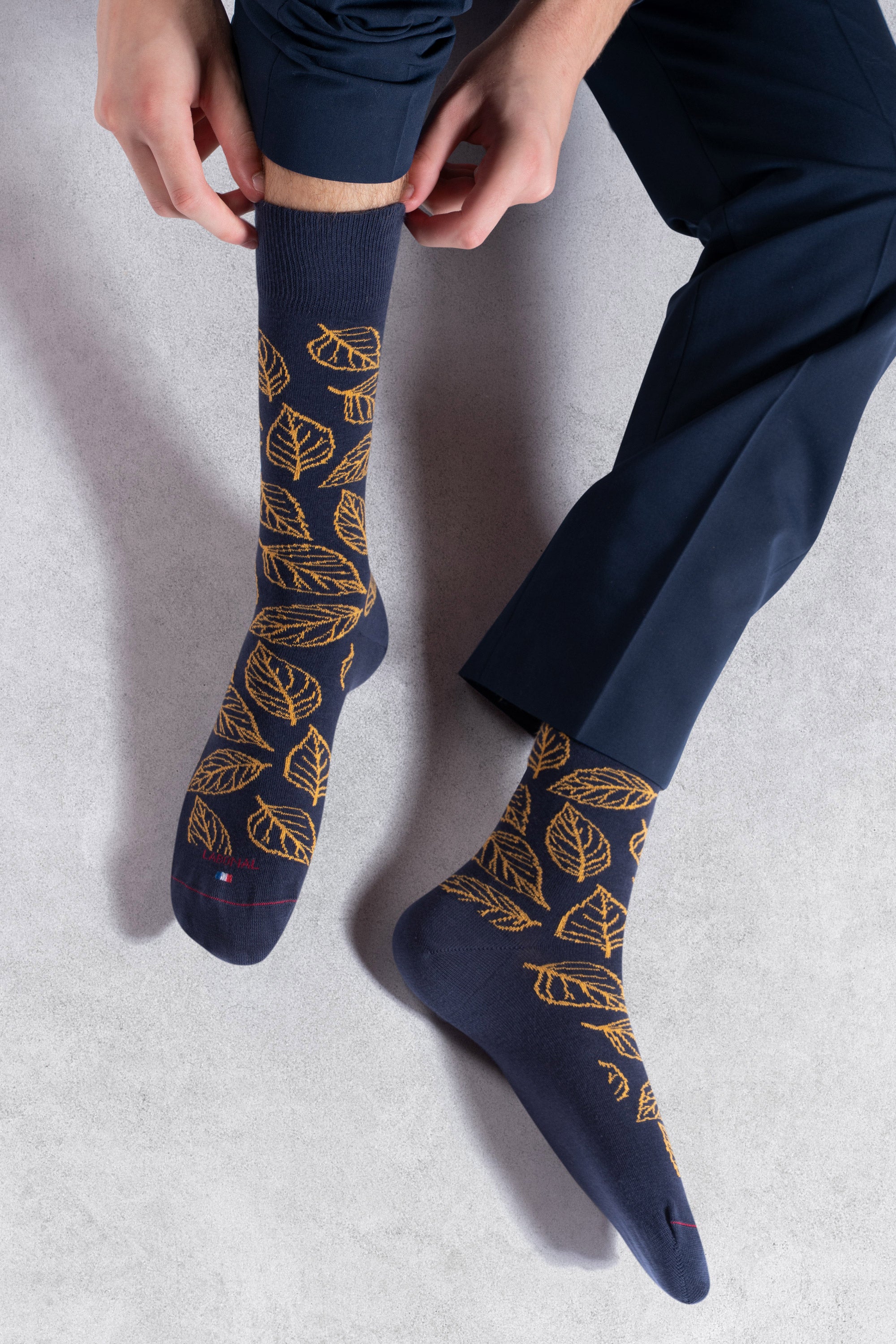 Chaussettes en coton Marine - Motifs feuilles