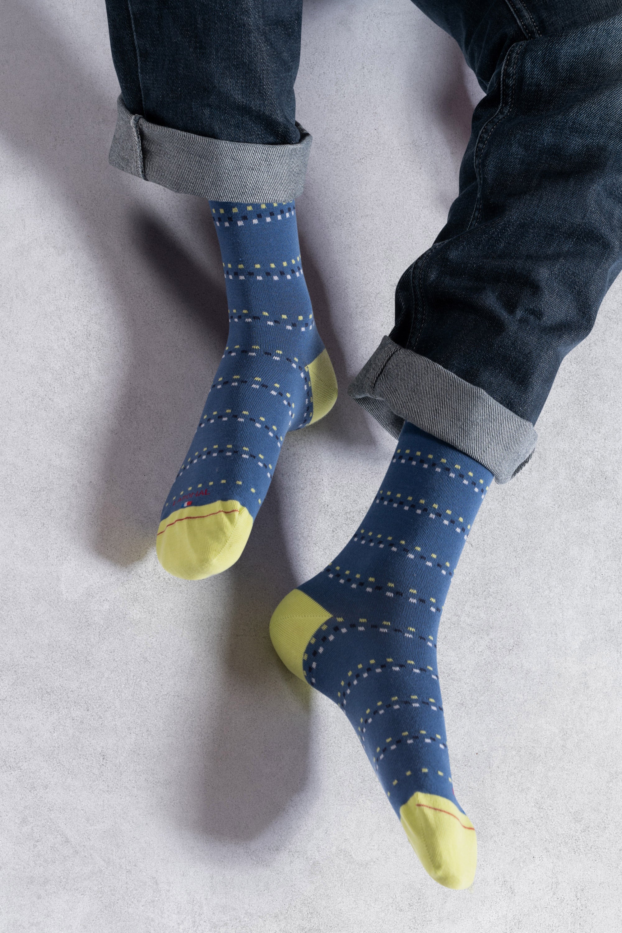 Chaussettes en coton Bleu - Motifs rayures mini carrés