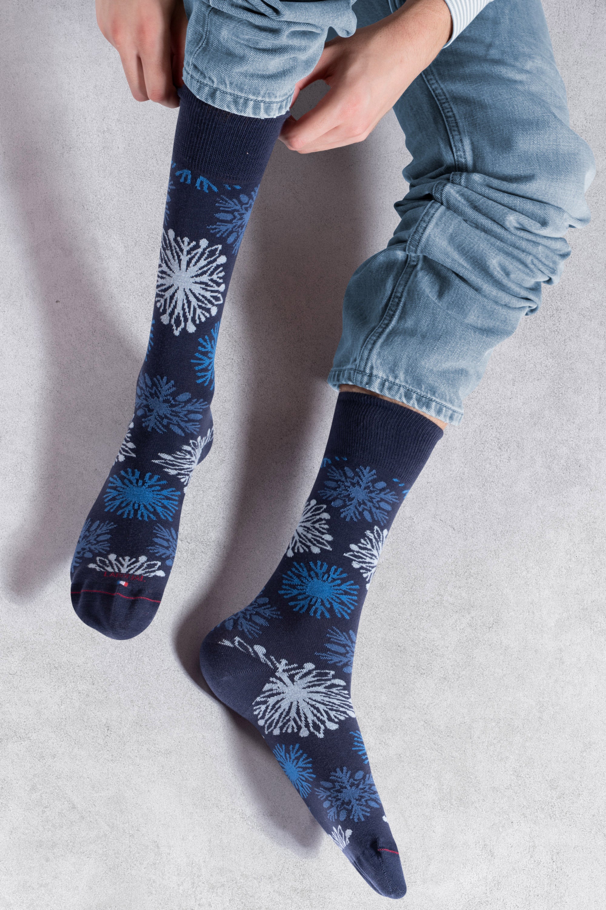 Chaussettes en coton Marine - Motifs flocons