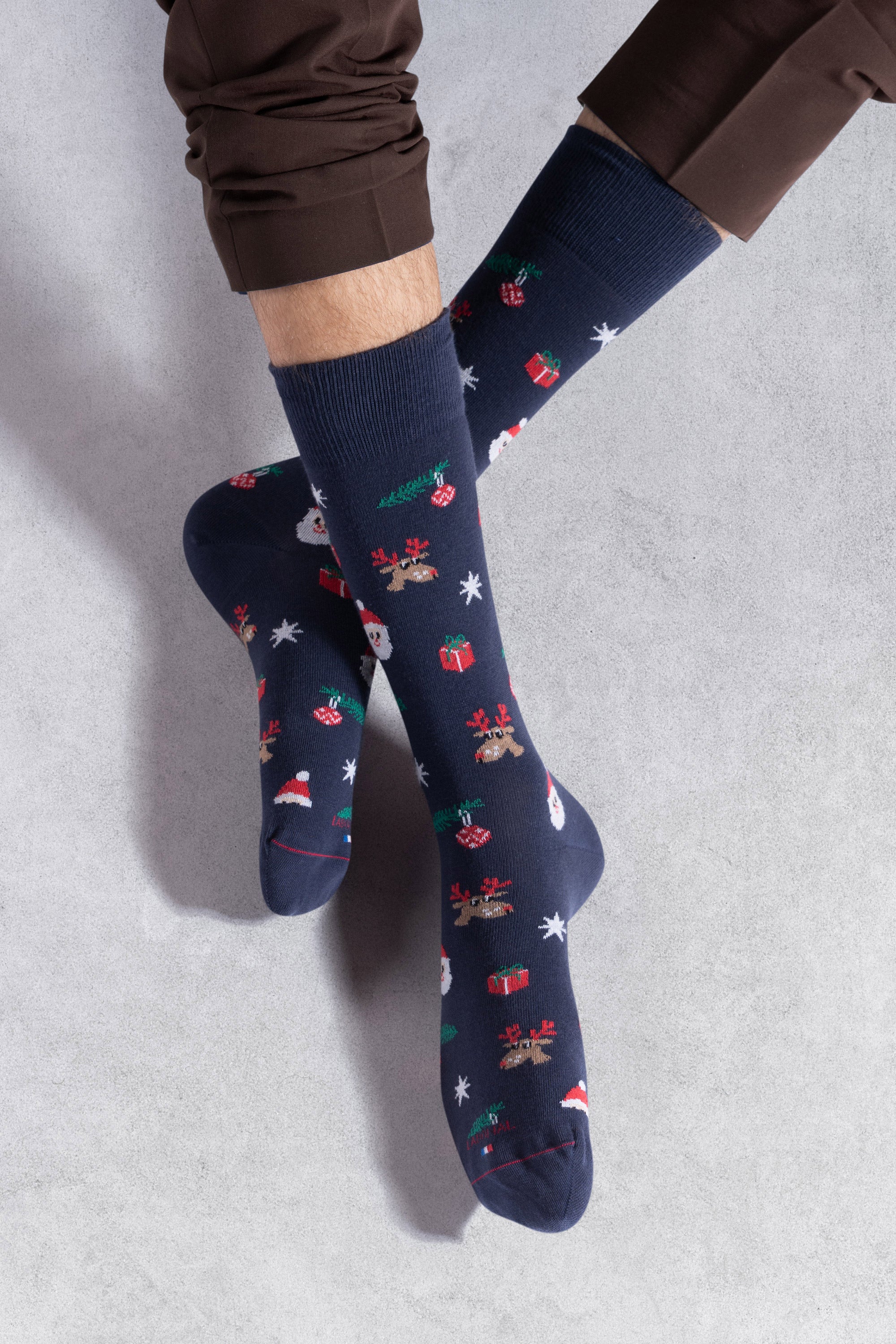 Chaussettes en coton Marine - Motif semis Noël
