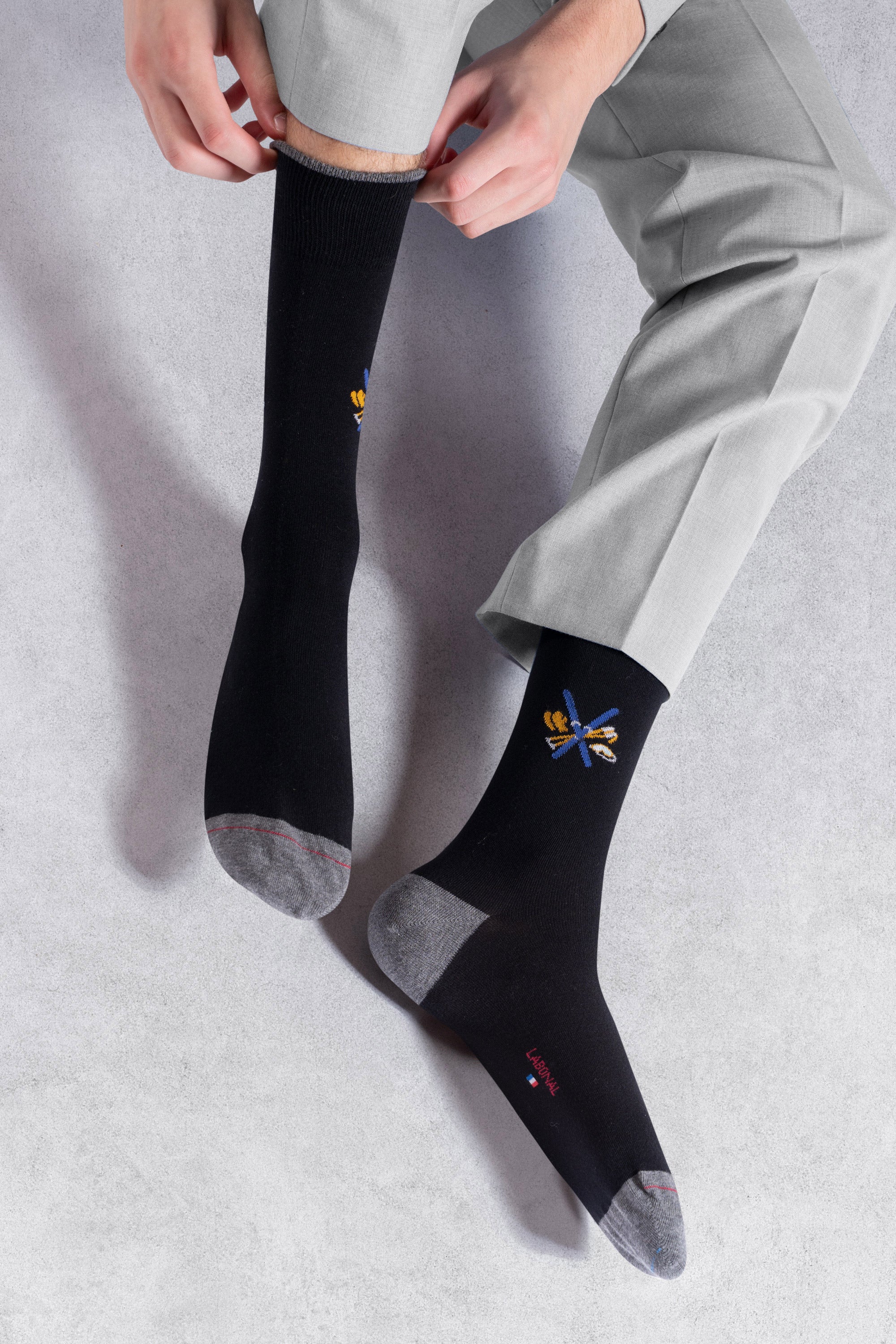 Chaussettes en coton Noir - Motifs skis croisés