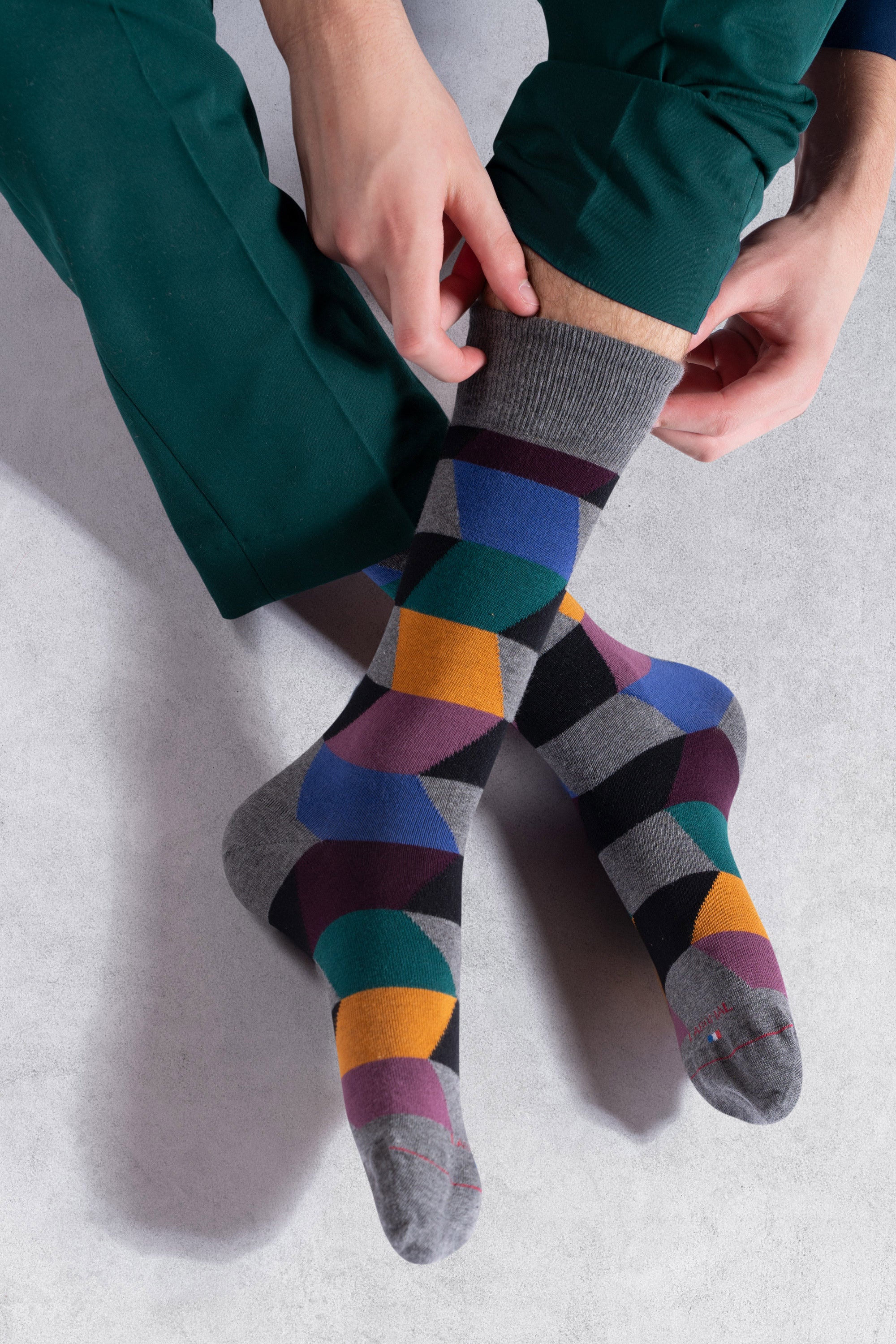 Chaussettes en coton Gris foncé - Motif géométrique