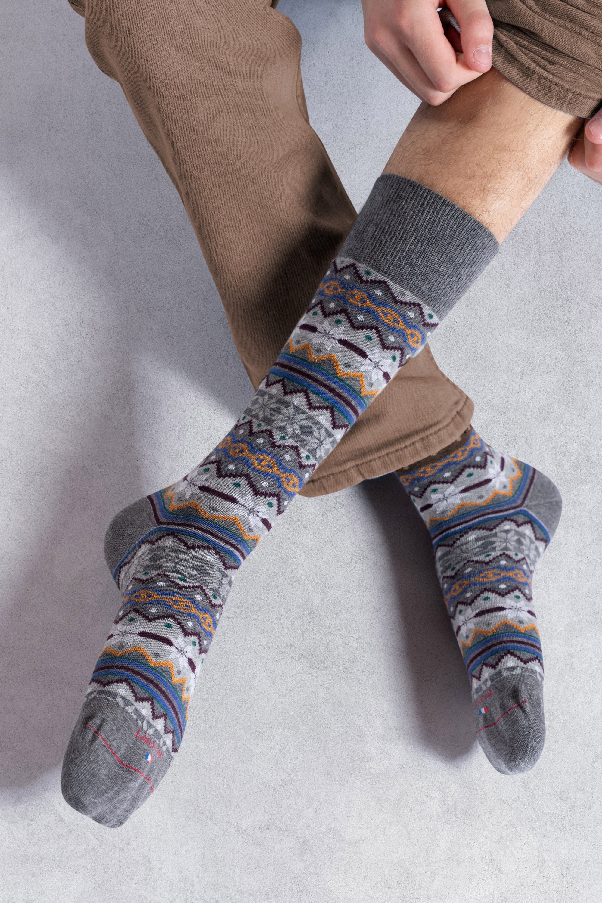 Chaussettes en coton Gris foncé - Style norvégien