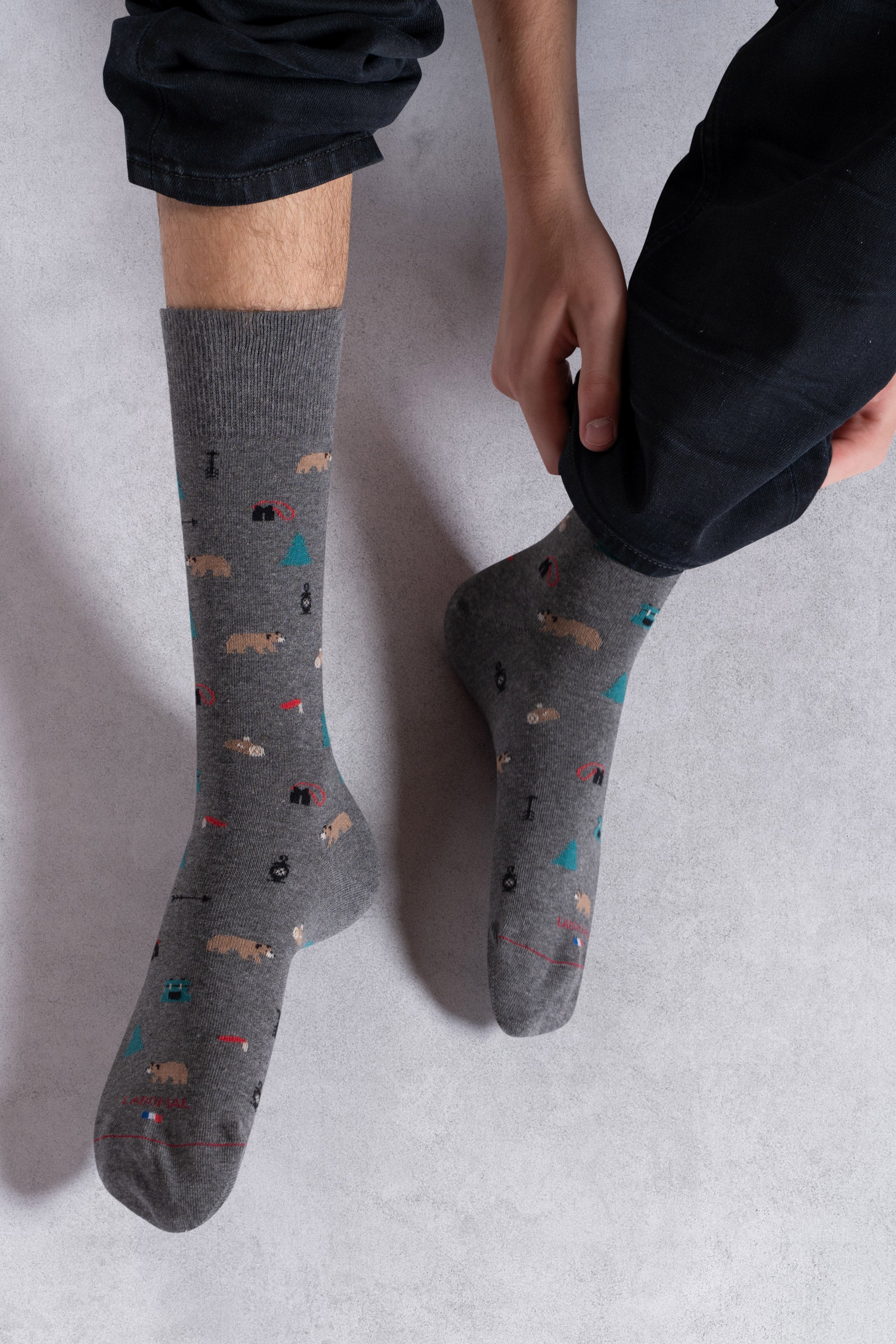 Chaussettes en coton Gris foncé - Motifs semis ours