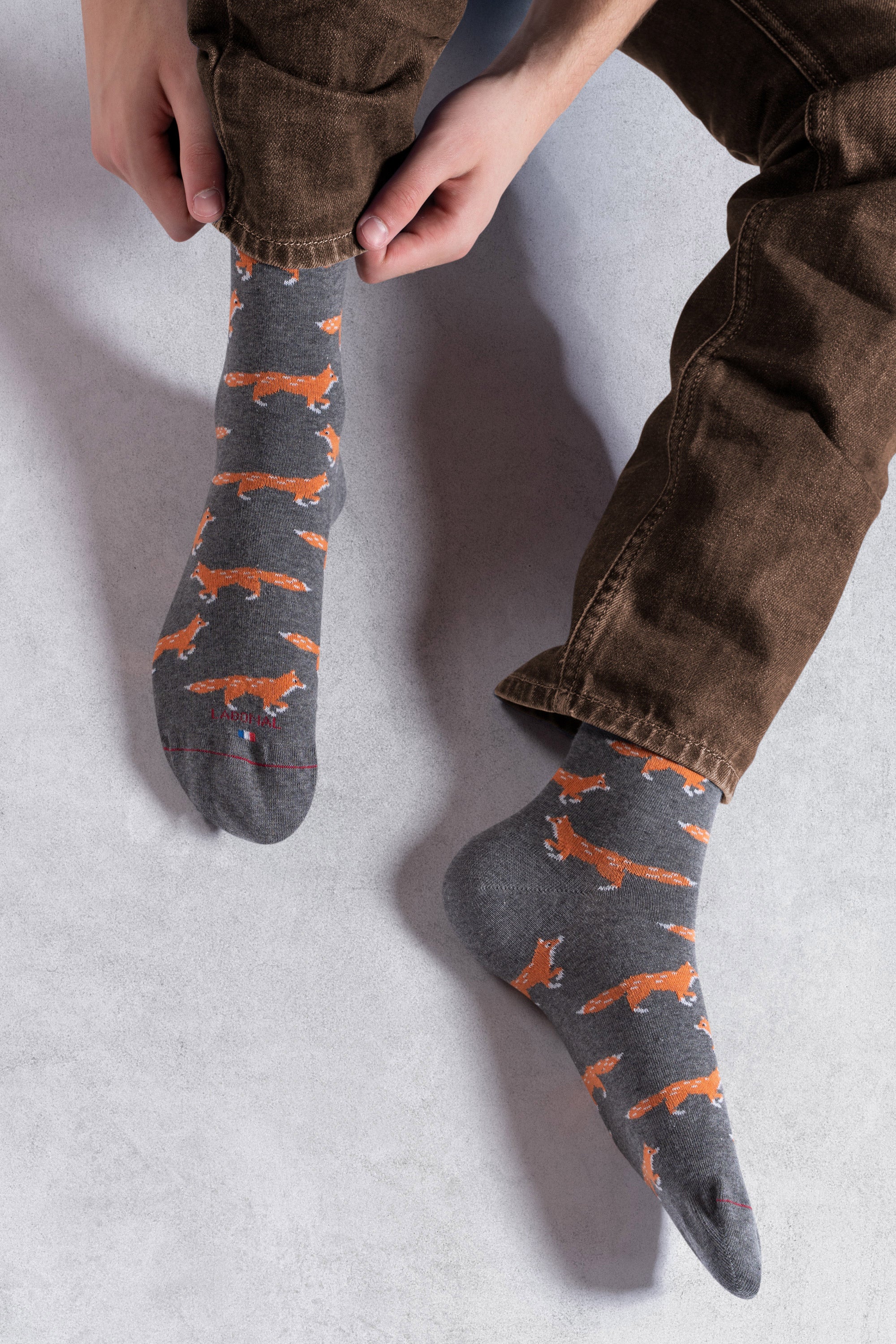 Chaussettes en coton Gris foncé - Motifs semis renards