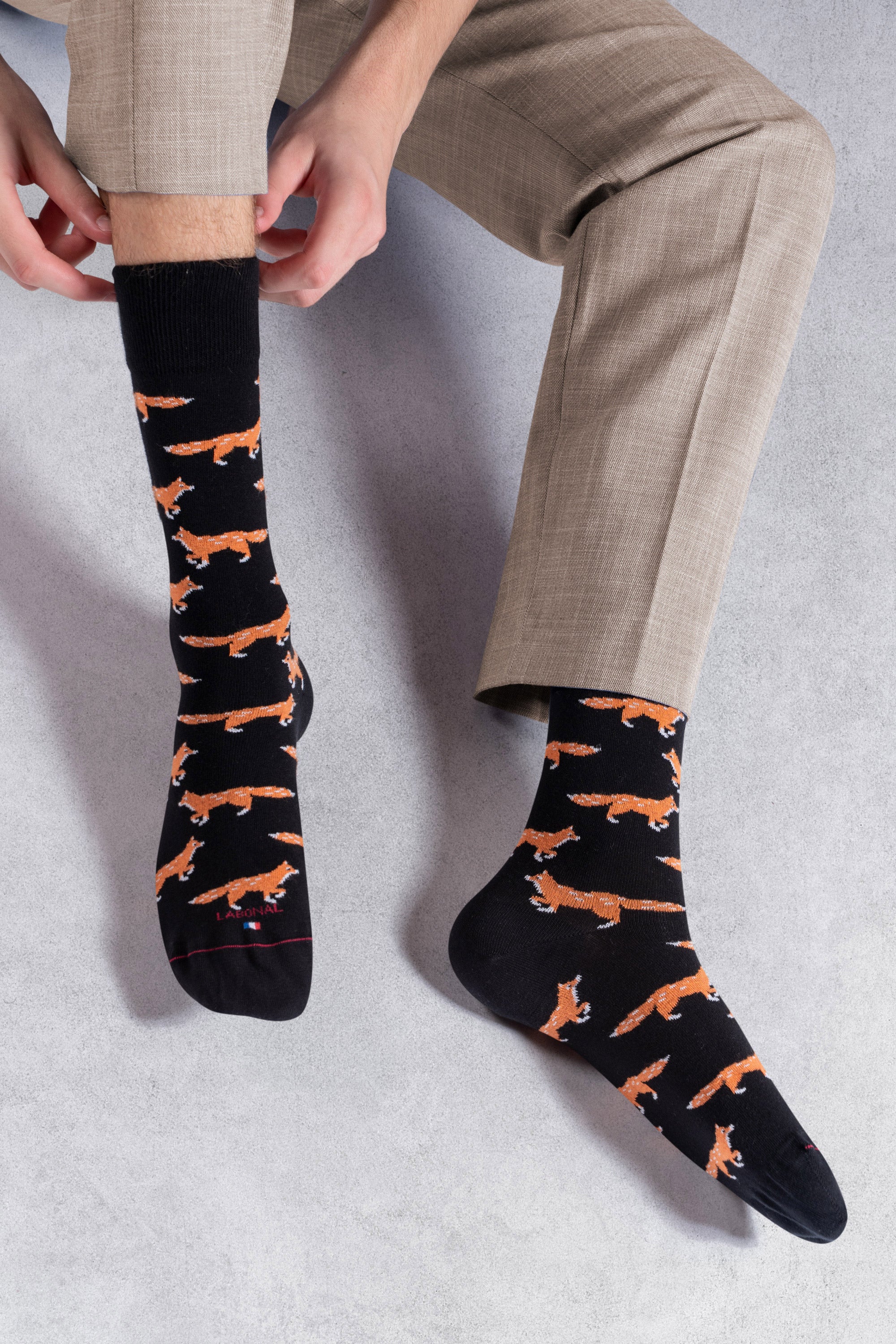 Chaussettes en coton Noir - Motifs semis renards