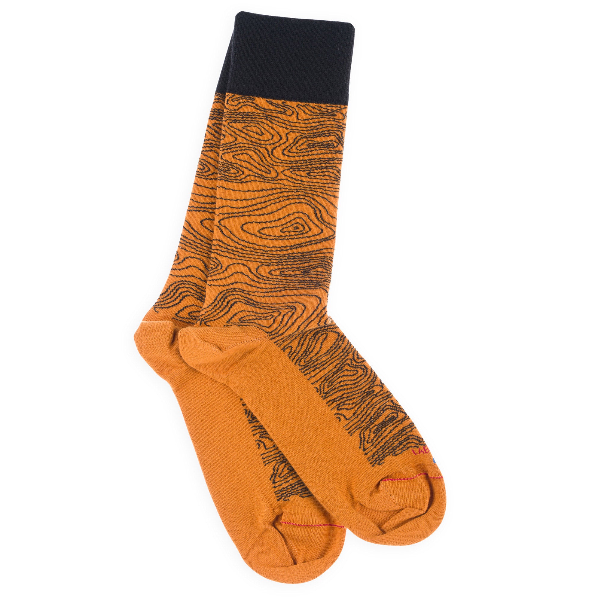 Chaussettes en coton Jaune ocre - Motif carte topographique