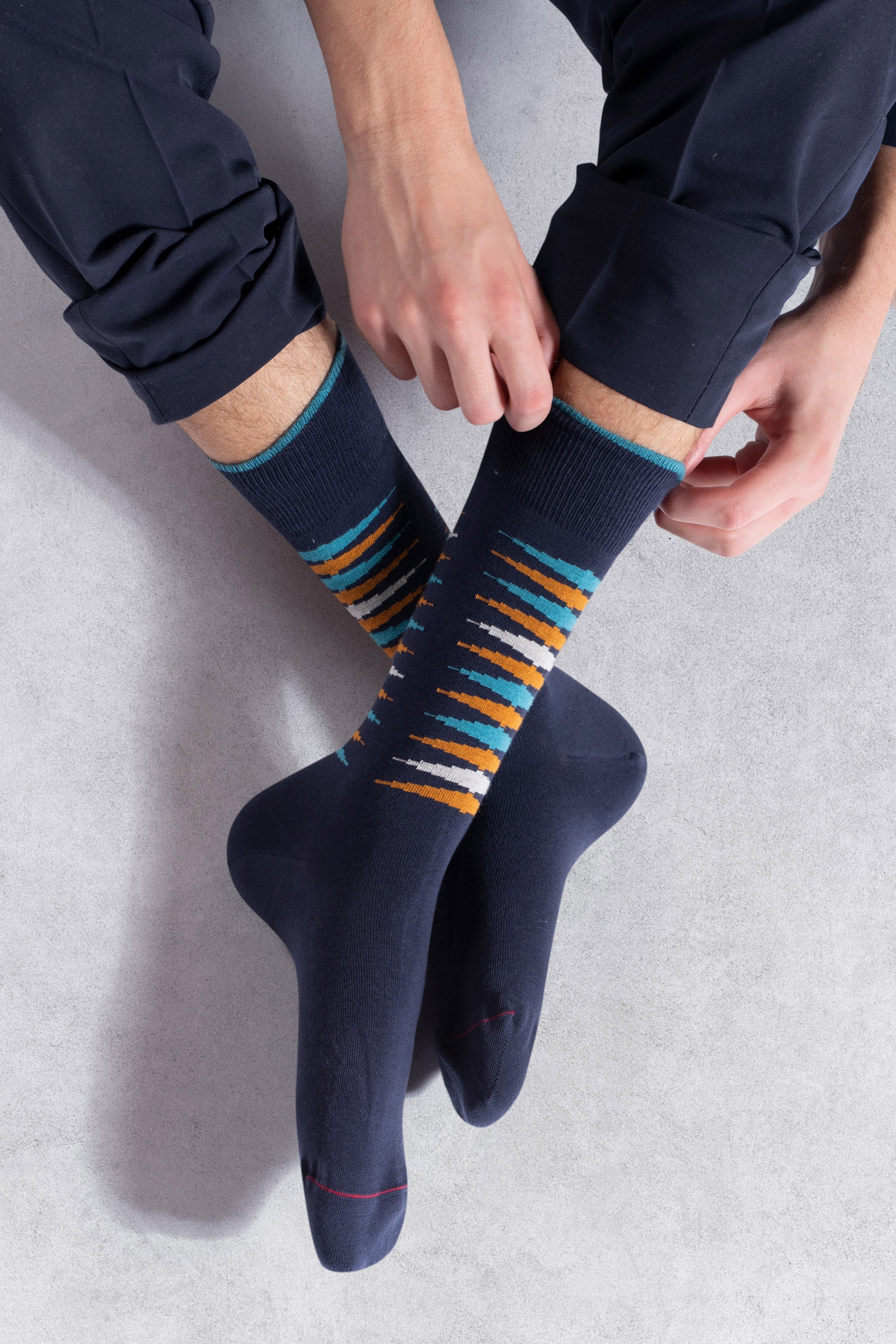 Chaussettes en coton Marine - Motifs backgammon