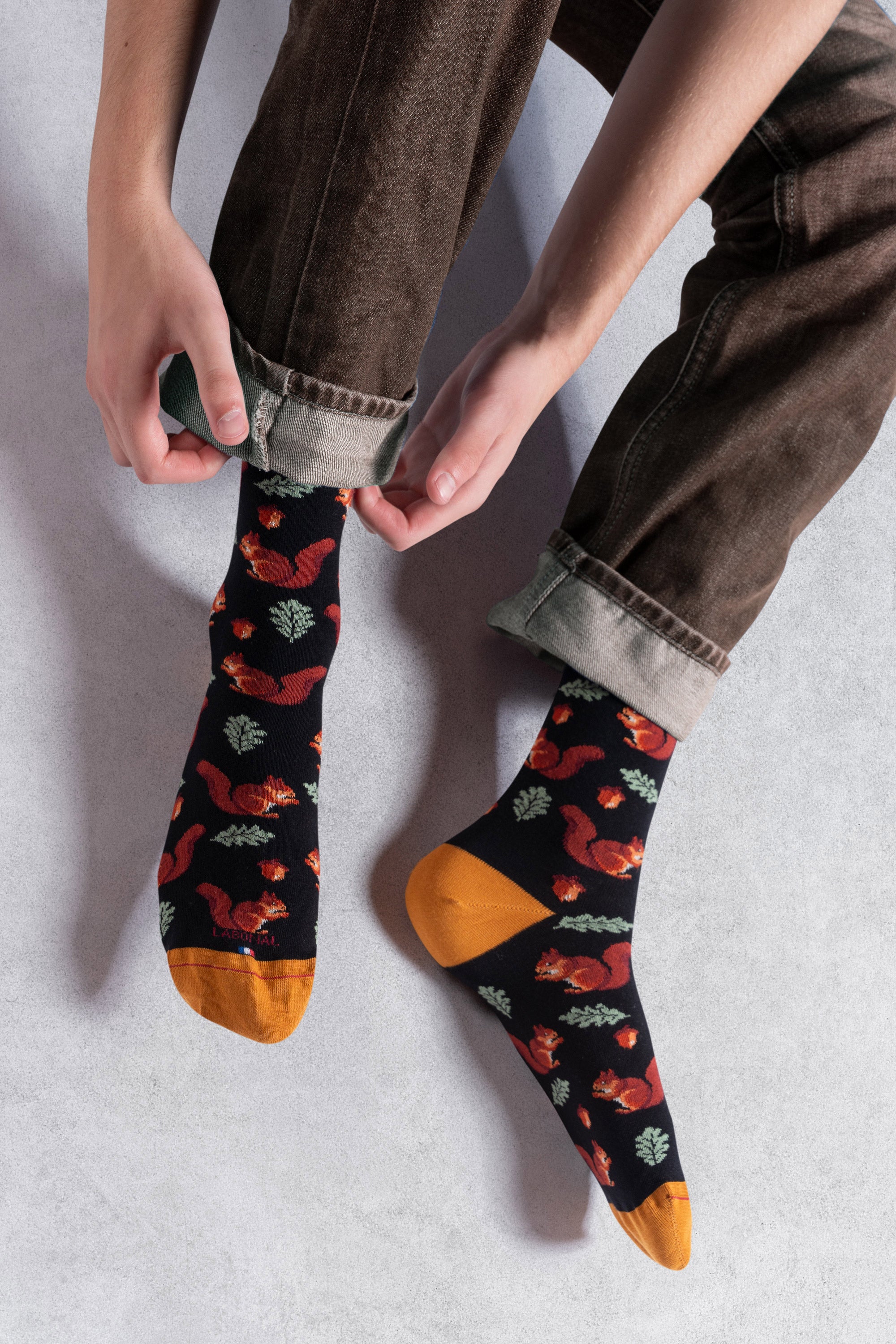 Chaussettes en coton Noir - Motifs écureuils