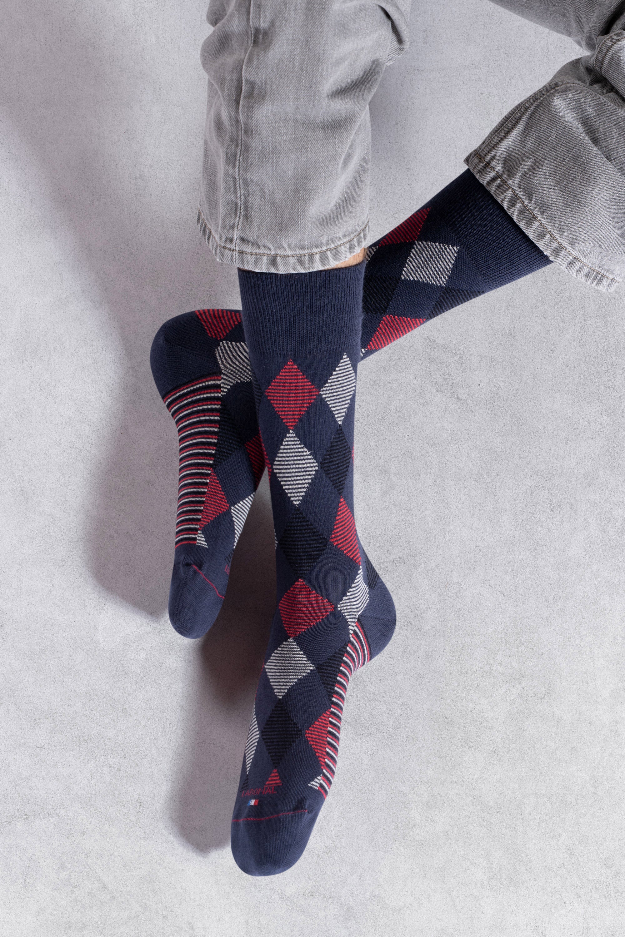 Chaussettes en coton Marine - Motifs losanges rayés