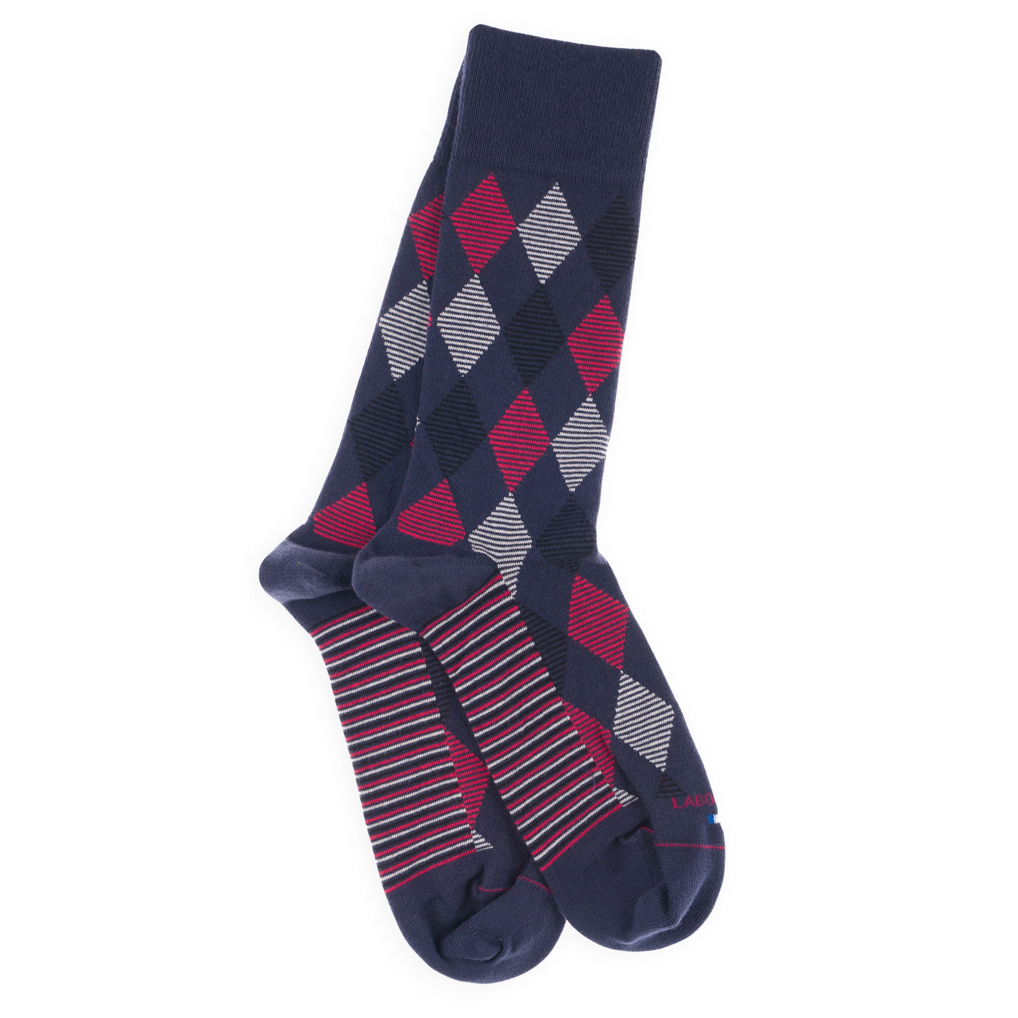 Chaussettes en coton Marine - Motifs losanges rayés
