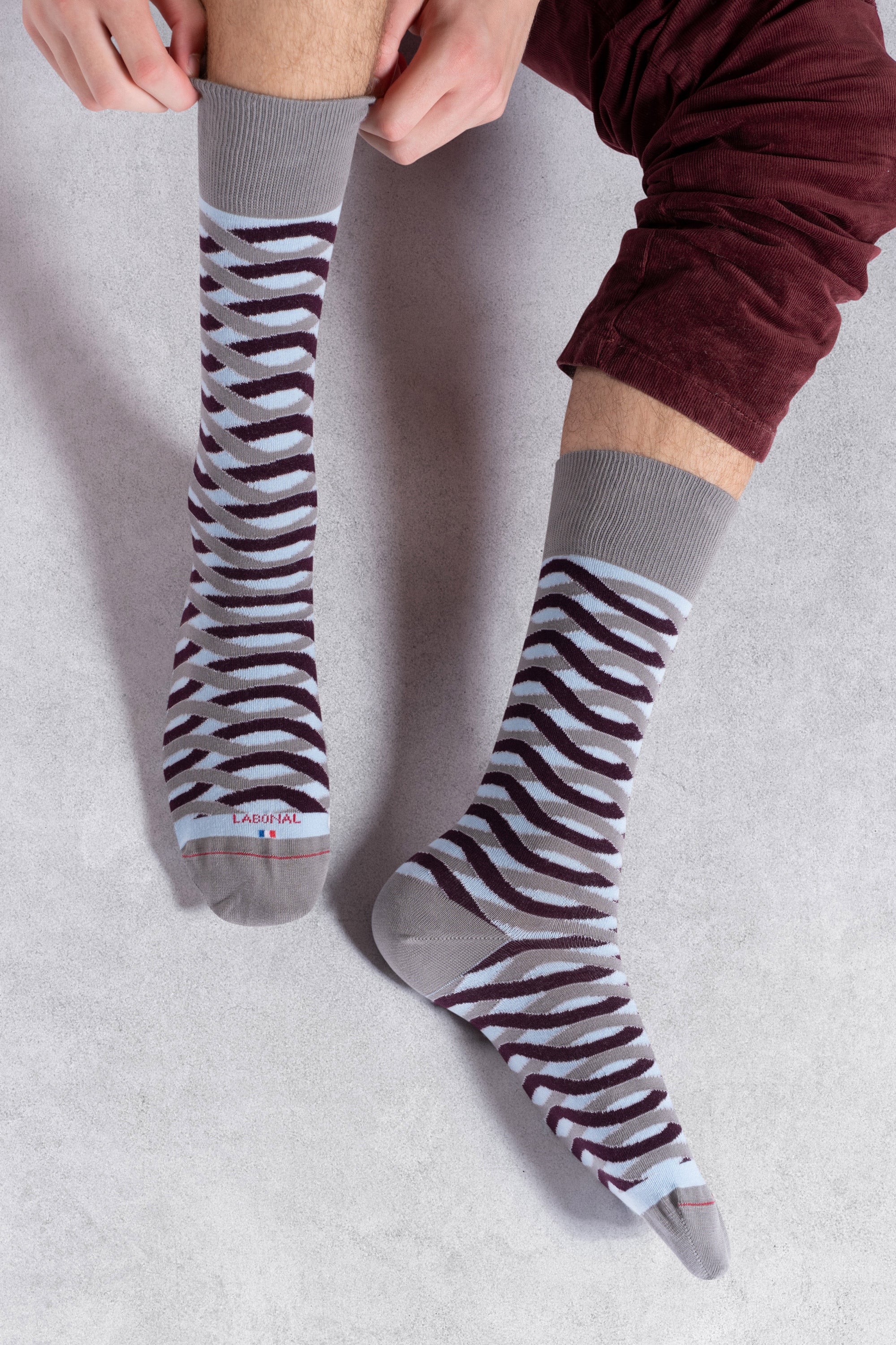Chaussettes en coton Gris ardoise - Motifs cordages