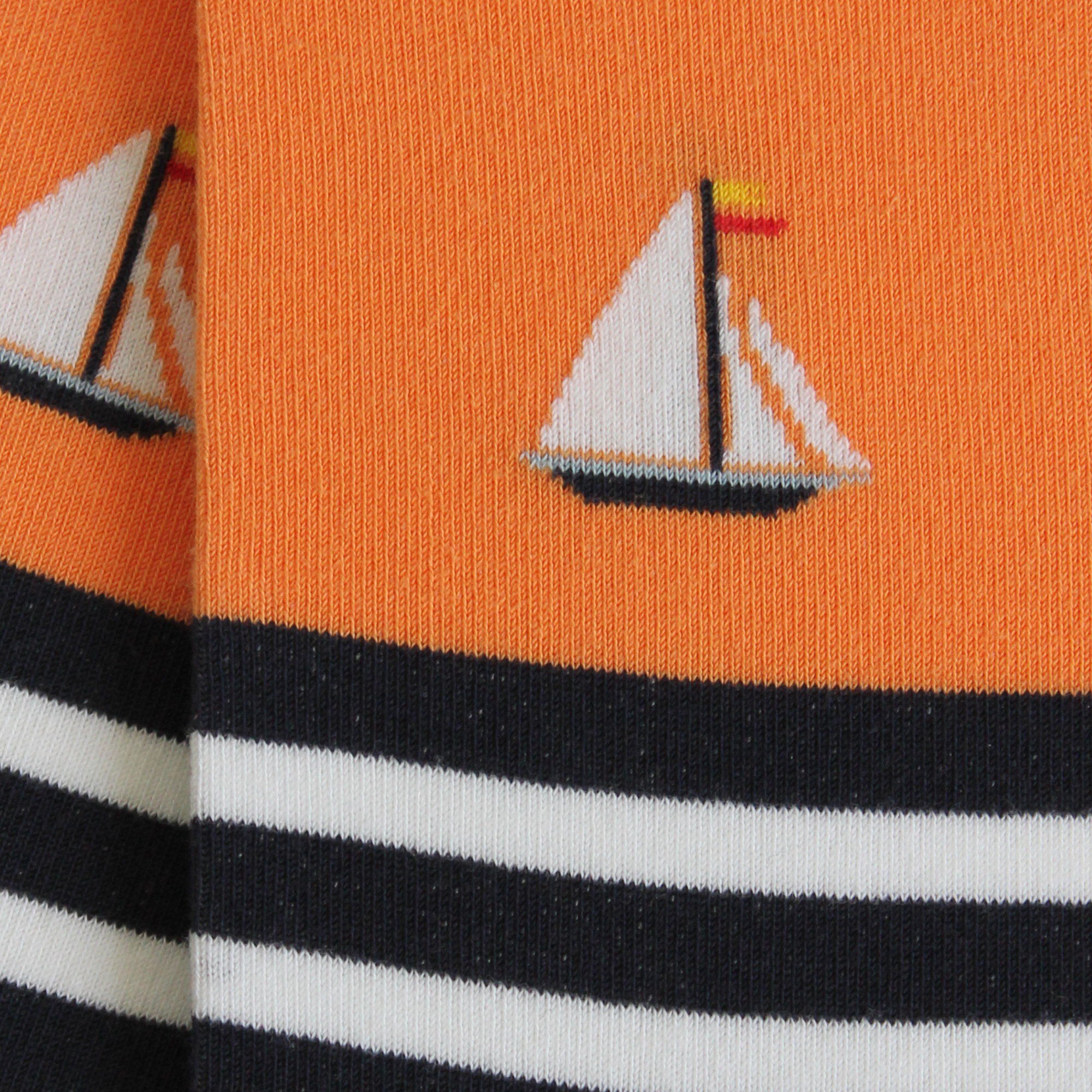 Chaussettes en coton Marine & Orange - Motif voilier