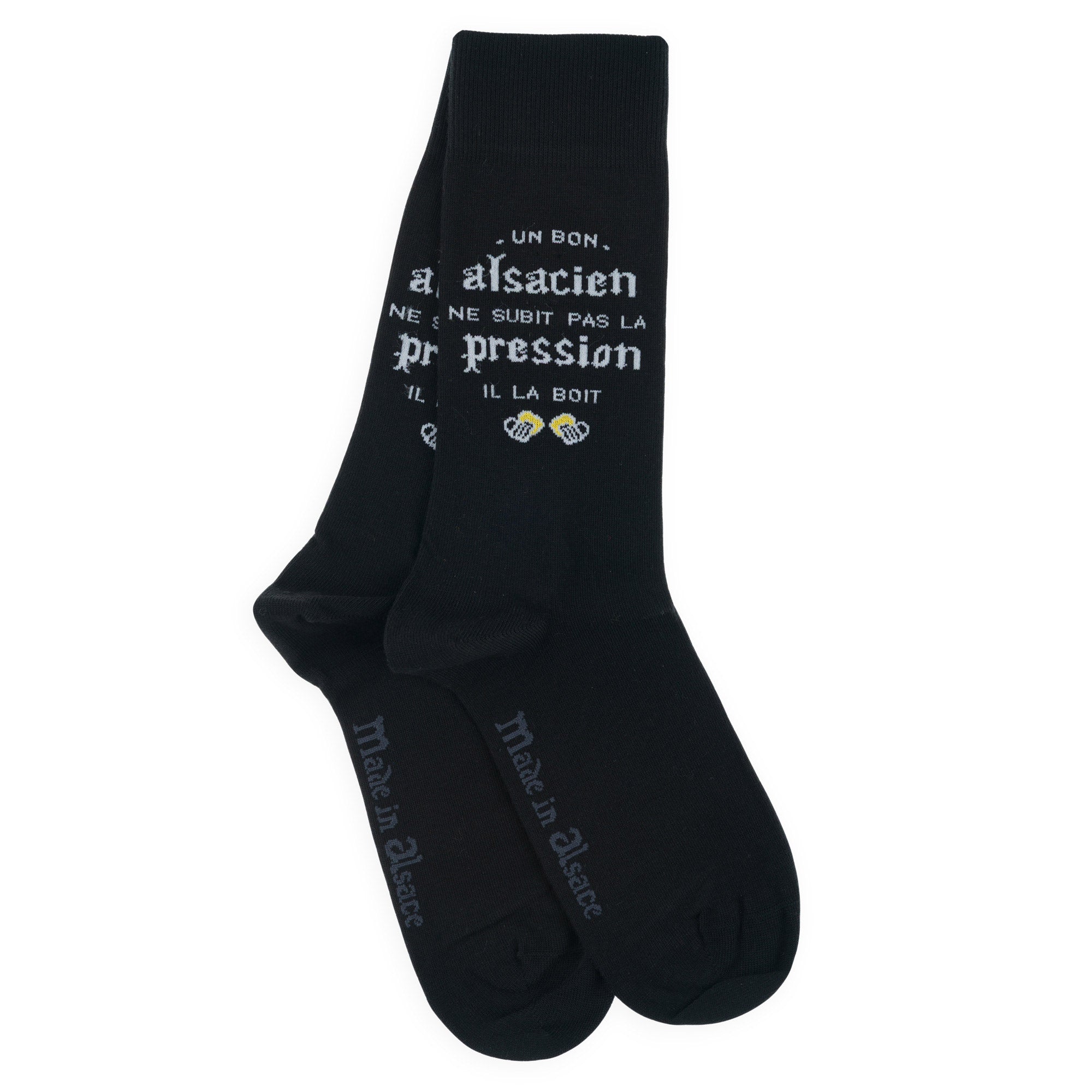 Chaussettes made in Alsace en coton Noir - Un bon alsacien...