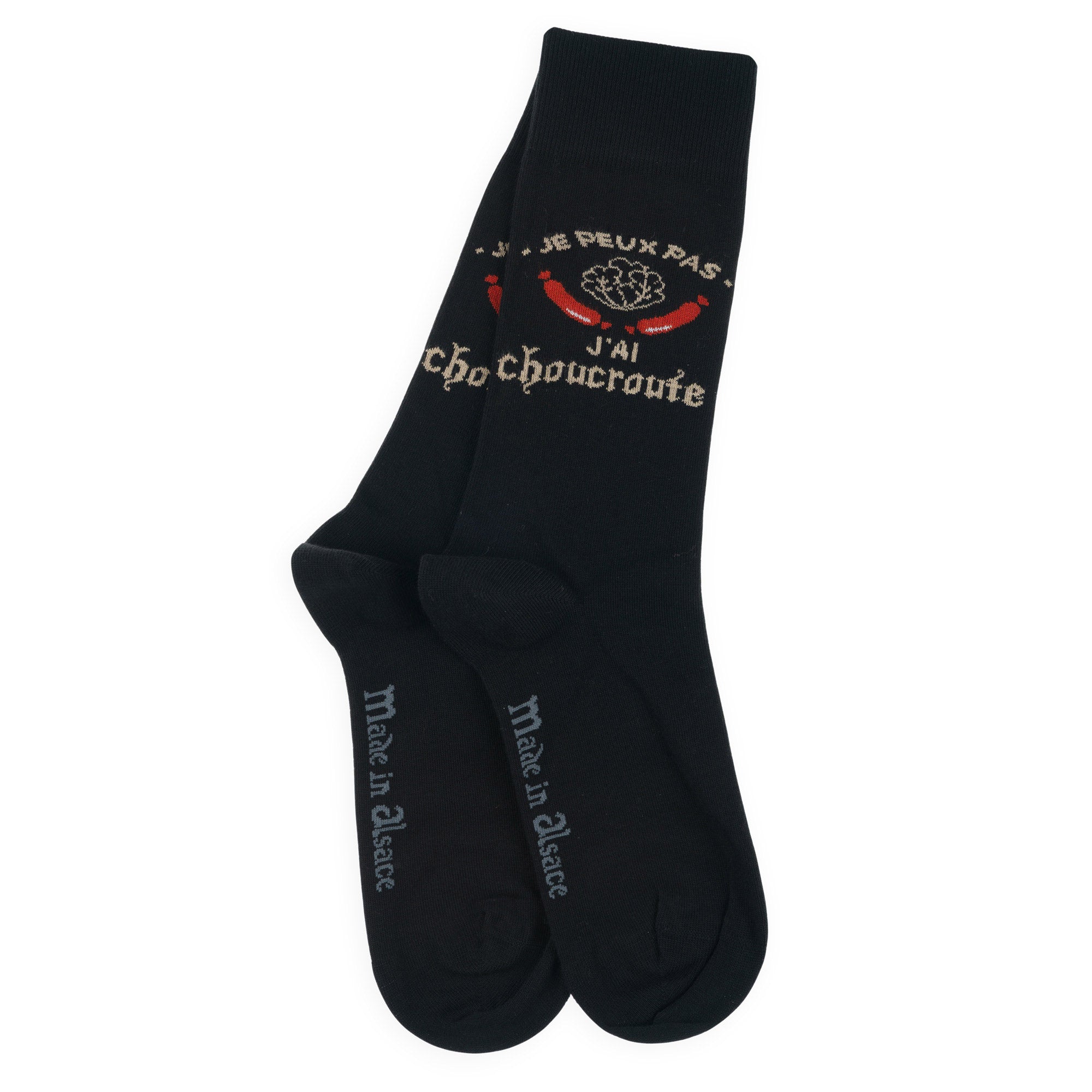 Chaussettes made in Alsace en coton Noir - J'peux pas, j'ai choucroute
