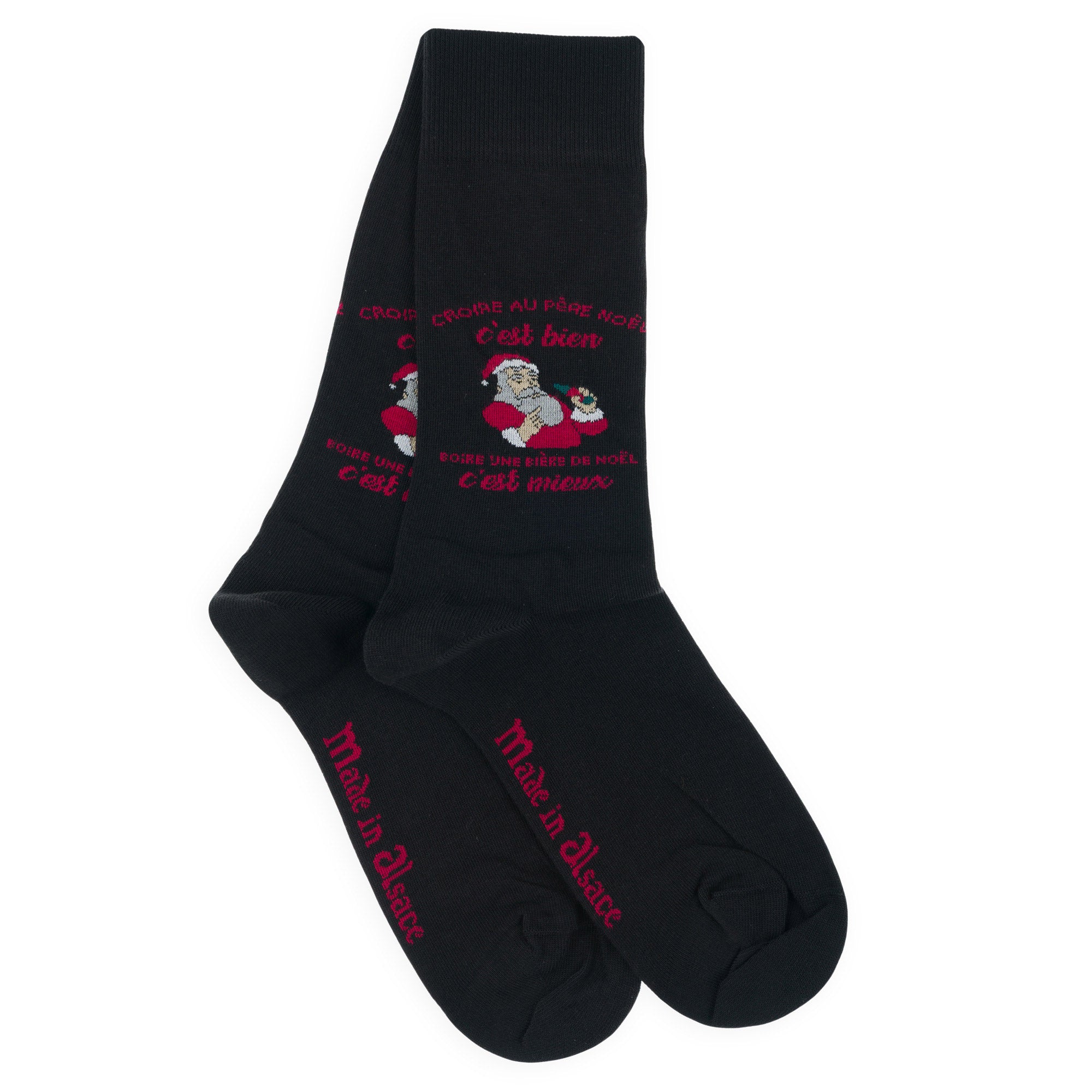 Chaussettes made in Alsace en coton Noir - Bière de Noël