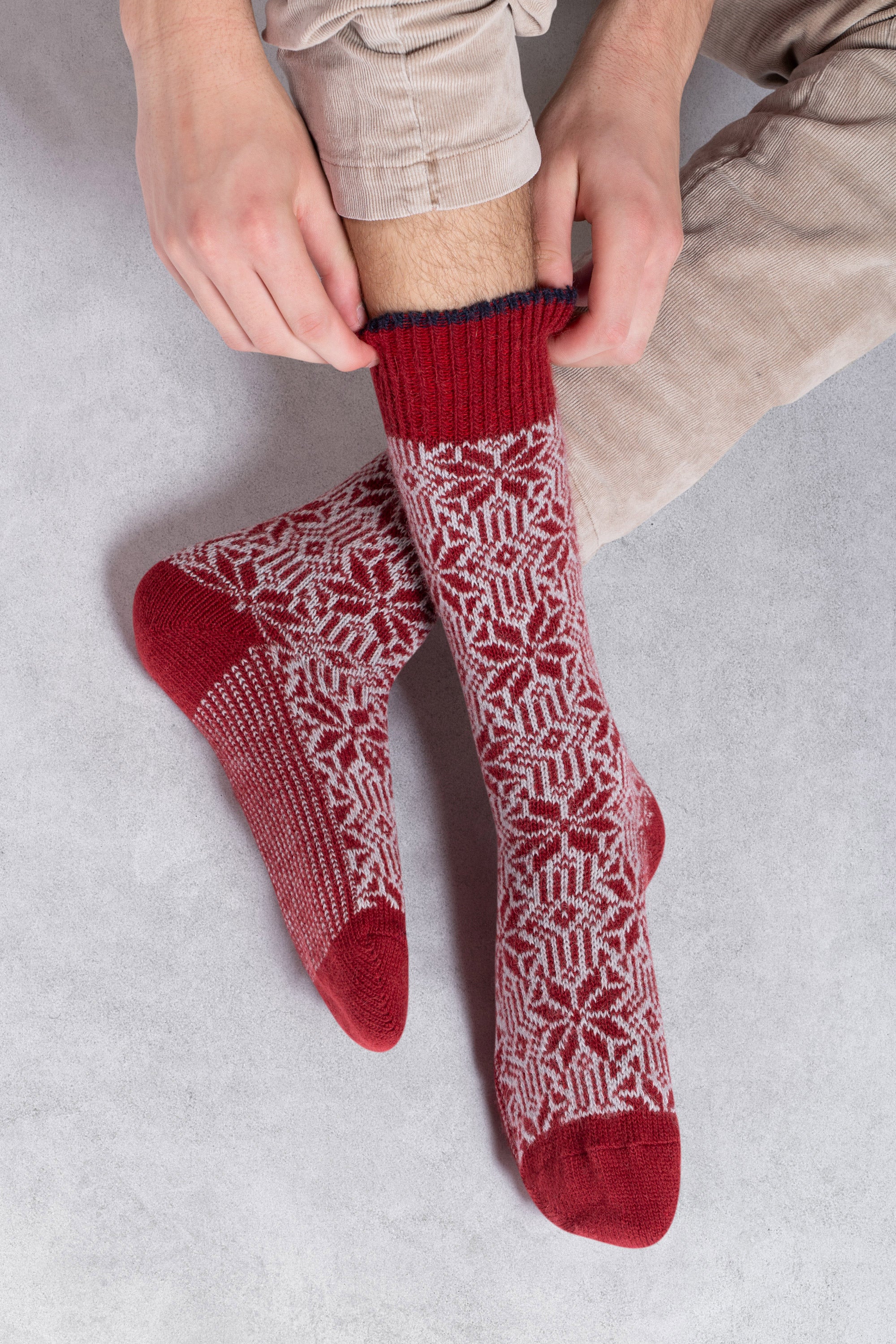 Chaussettes alpaga épaisses Rouge - Norvégiennes