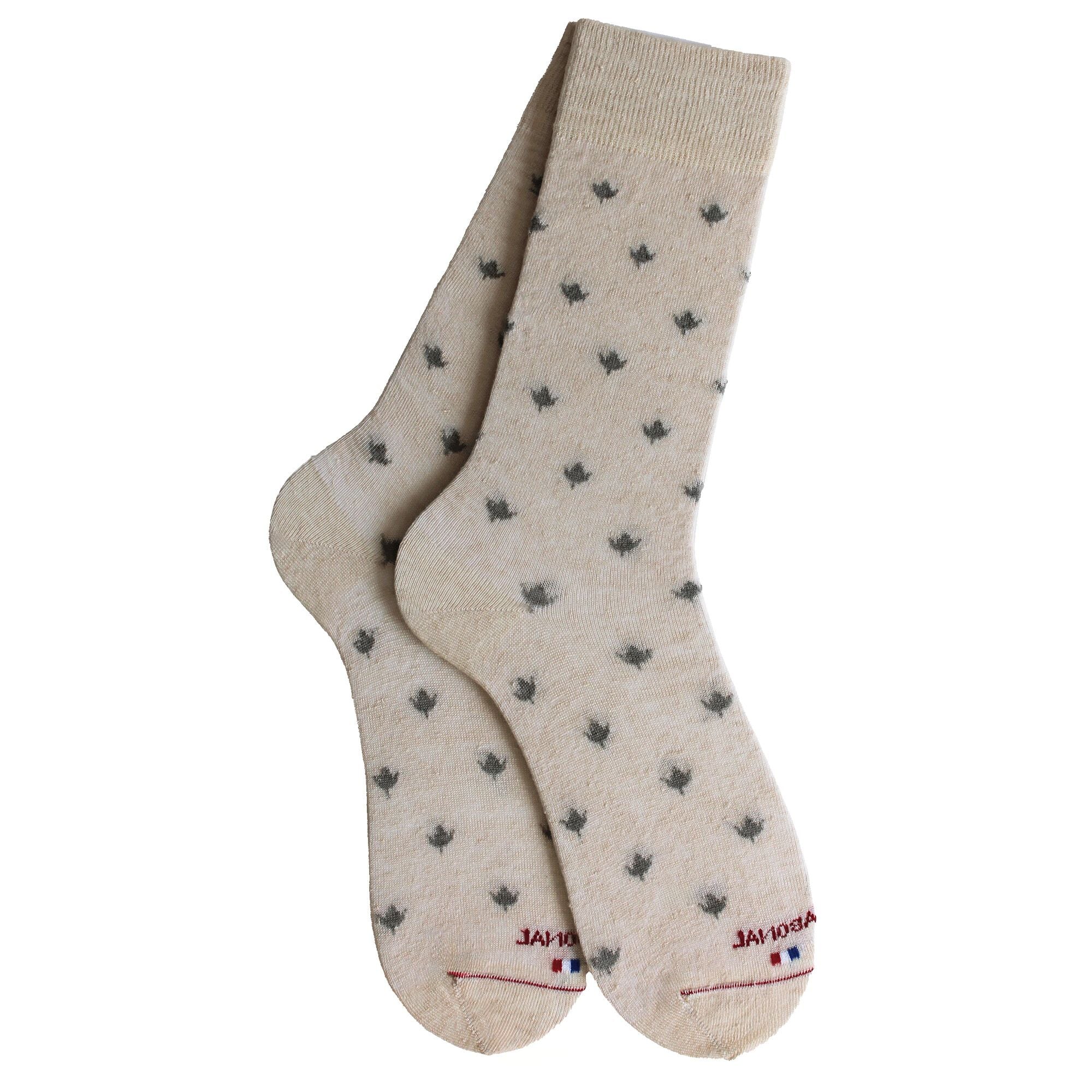 Chaussettes en lin Blanc écru - Semis feuilles lin