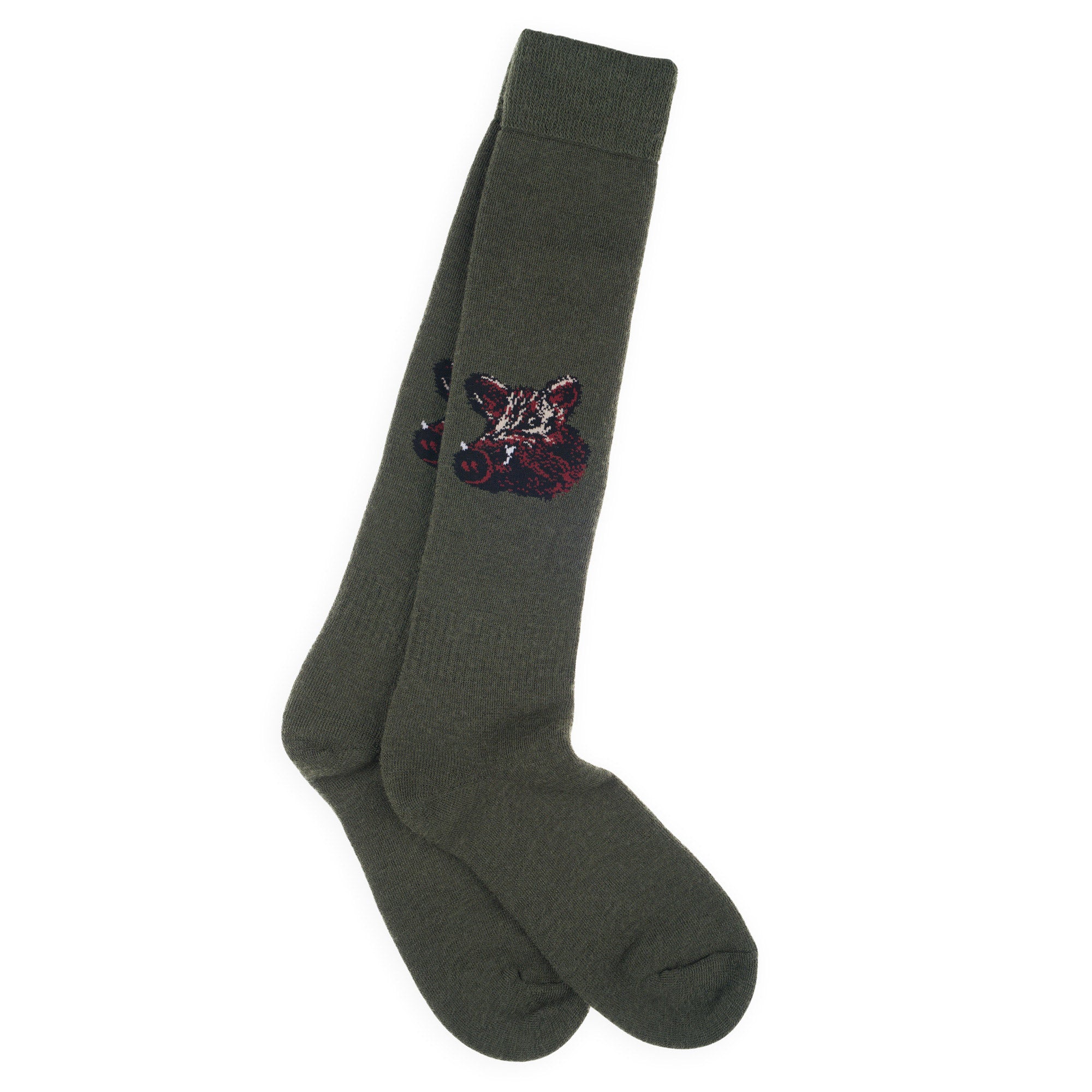 Chaussettes hautes de chasse en laine Kaki - Motif sanglier