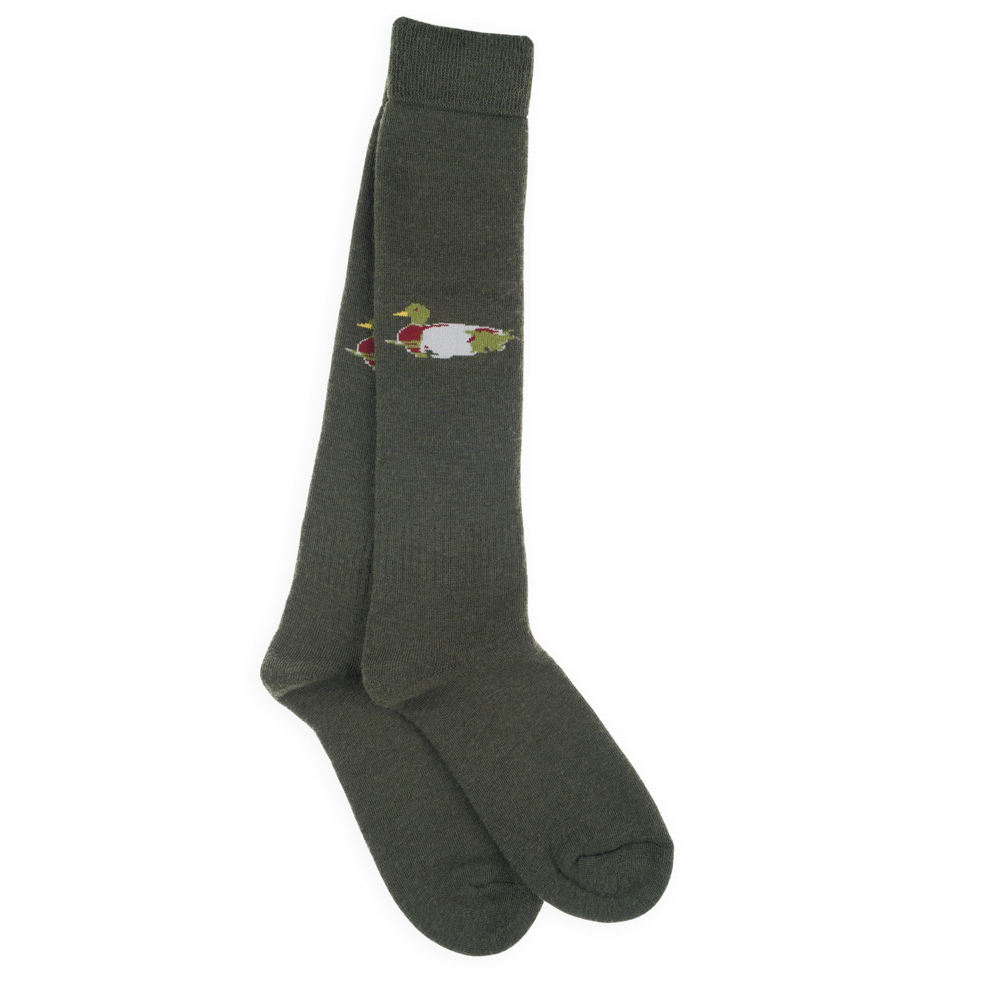 Chaussettes hautes de chasse en laine Kaki - Motif canard