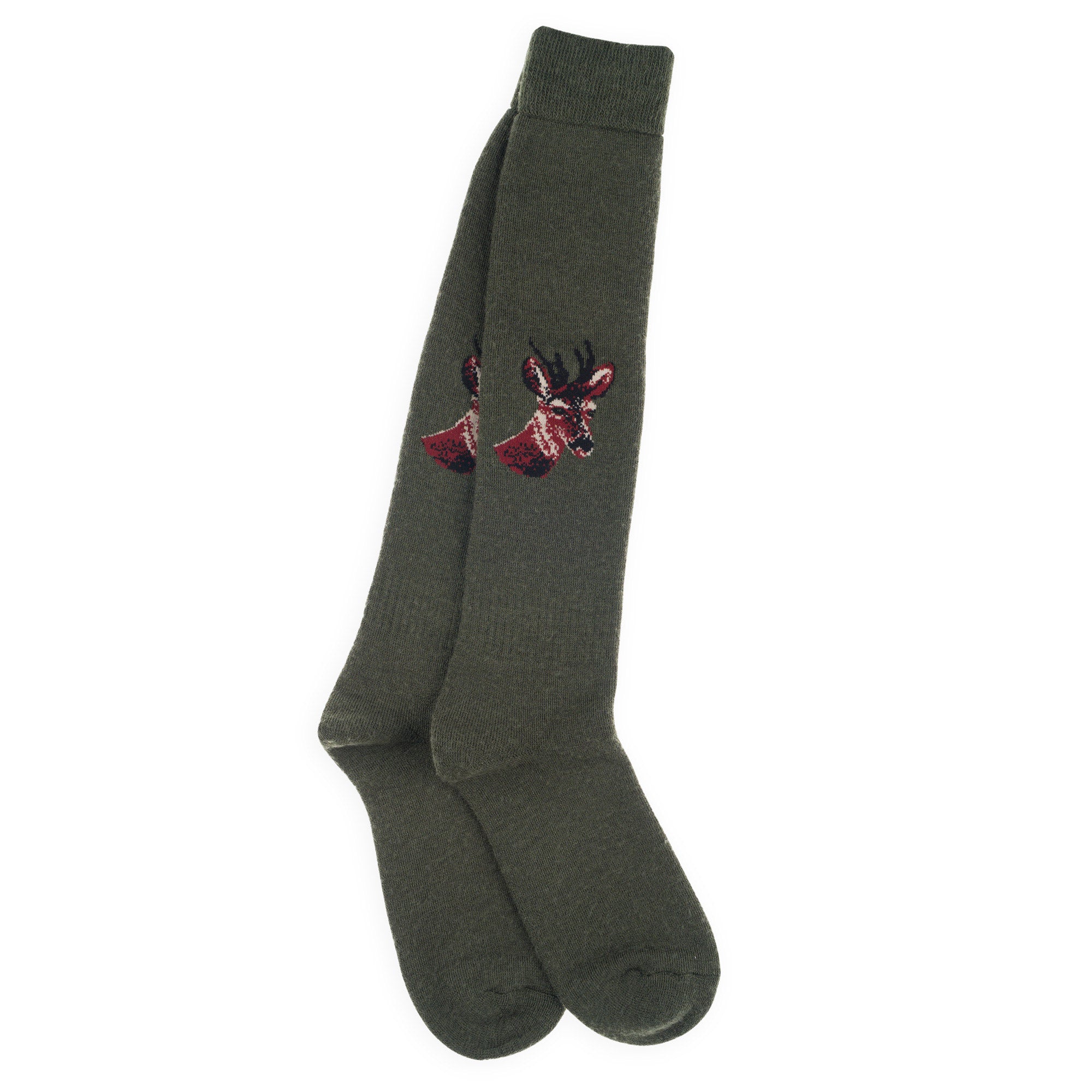 Chaussettes hautes de chasse en laine Kaki - Motif chevreuil