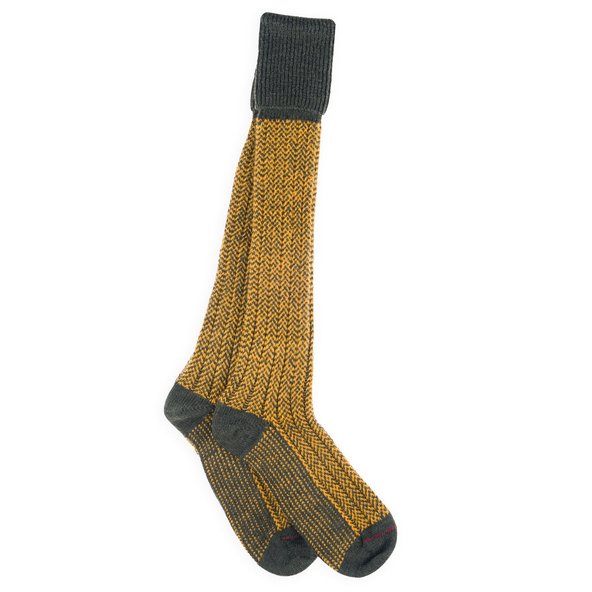 Chaussettes hautes de chasse en laine Kaki & Jaune - Bicolores