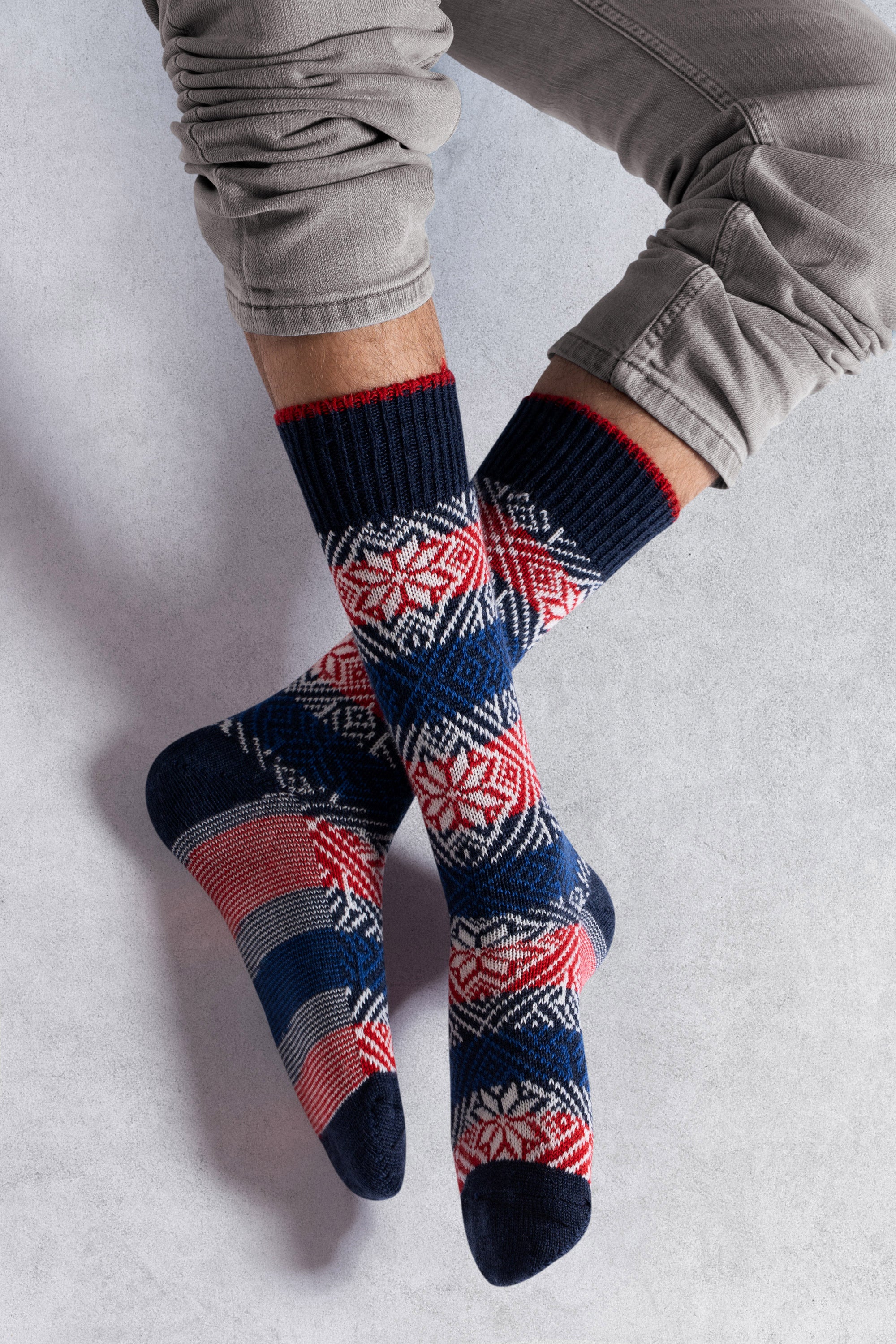 Chaussettes en laine mérinos colorées épaisses Marine - Norvégiennes