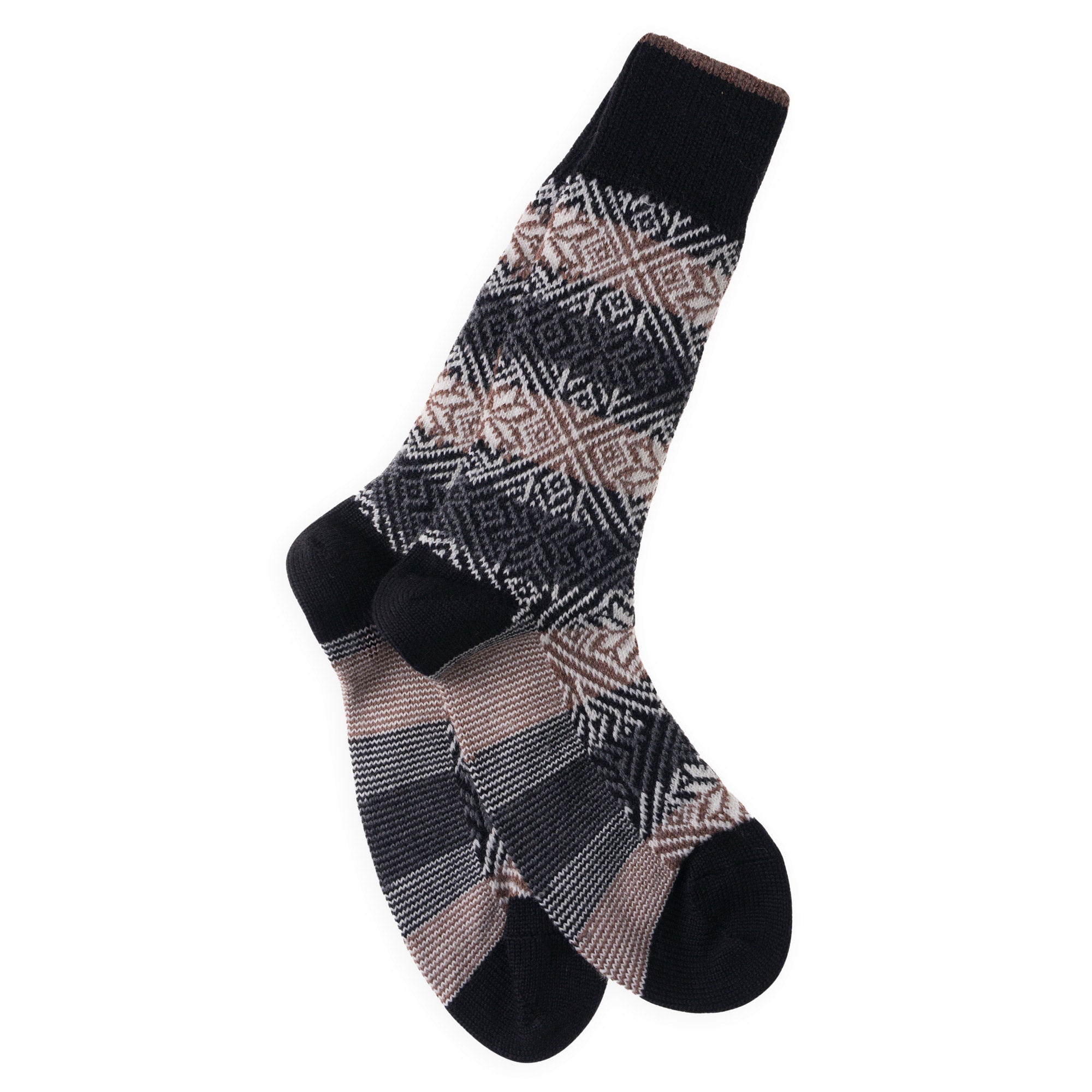 Chaussettes en laine mérinos colorées épaisses Noir & Beige - Norvégiennes