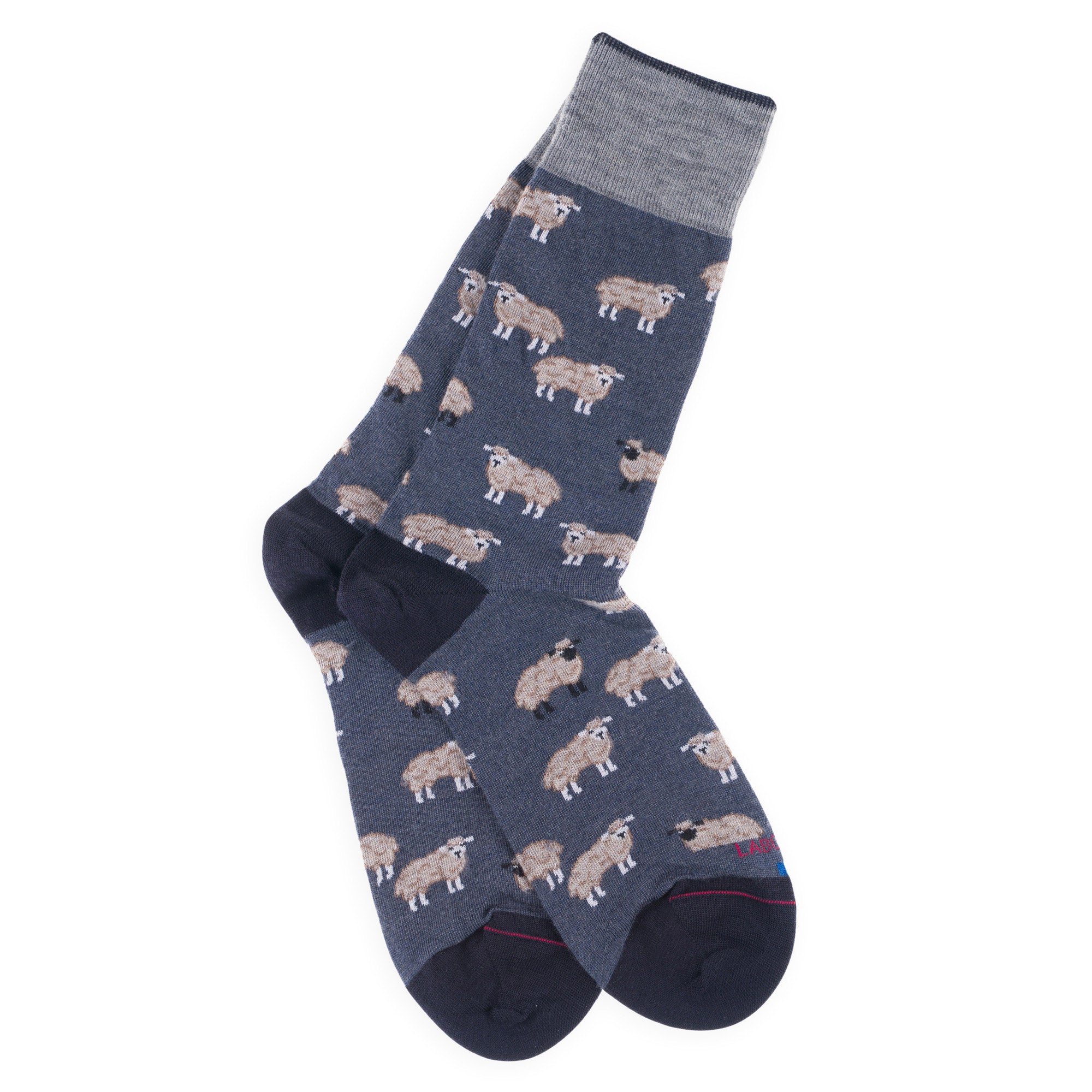 Chaussettes en laine mérinos Bleu - Motifs semis moutons