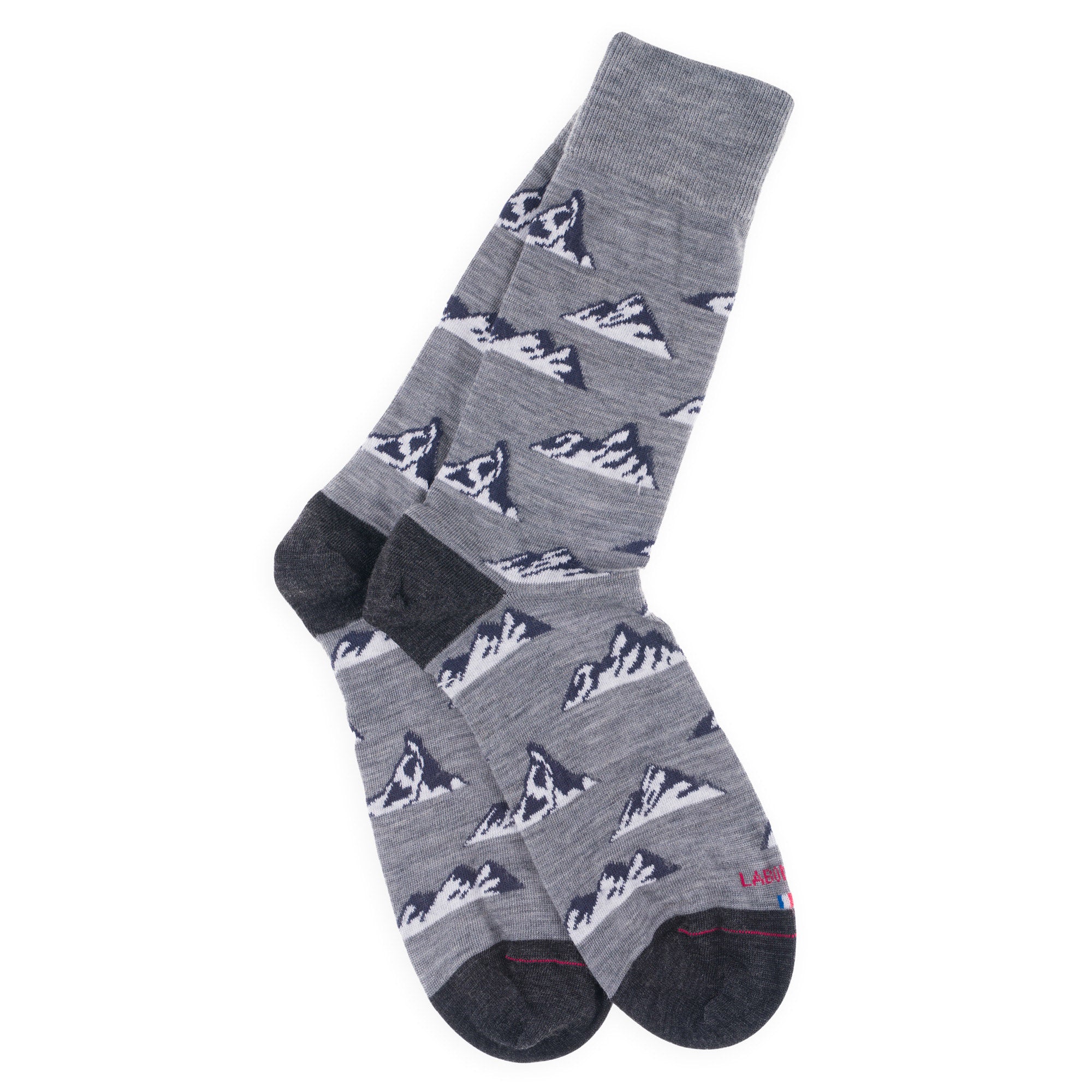 Chaussettes en laine mérinos Gris fer - Motifs montagnes