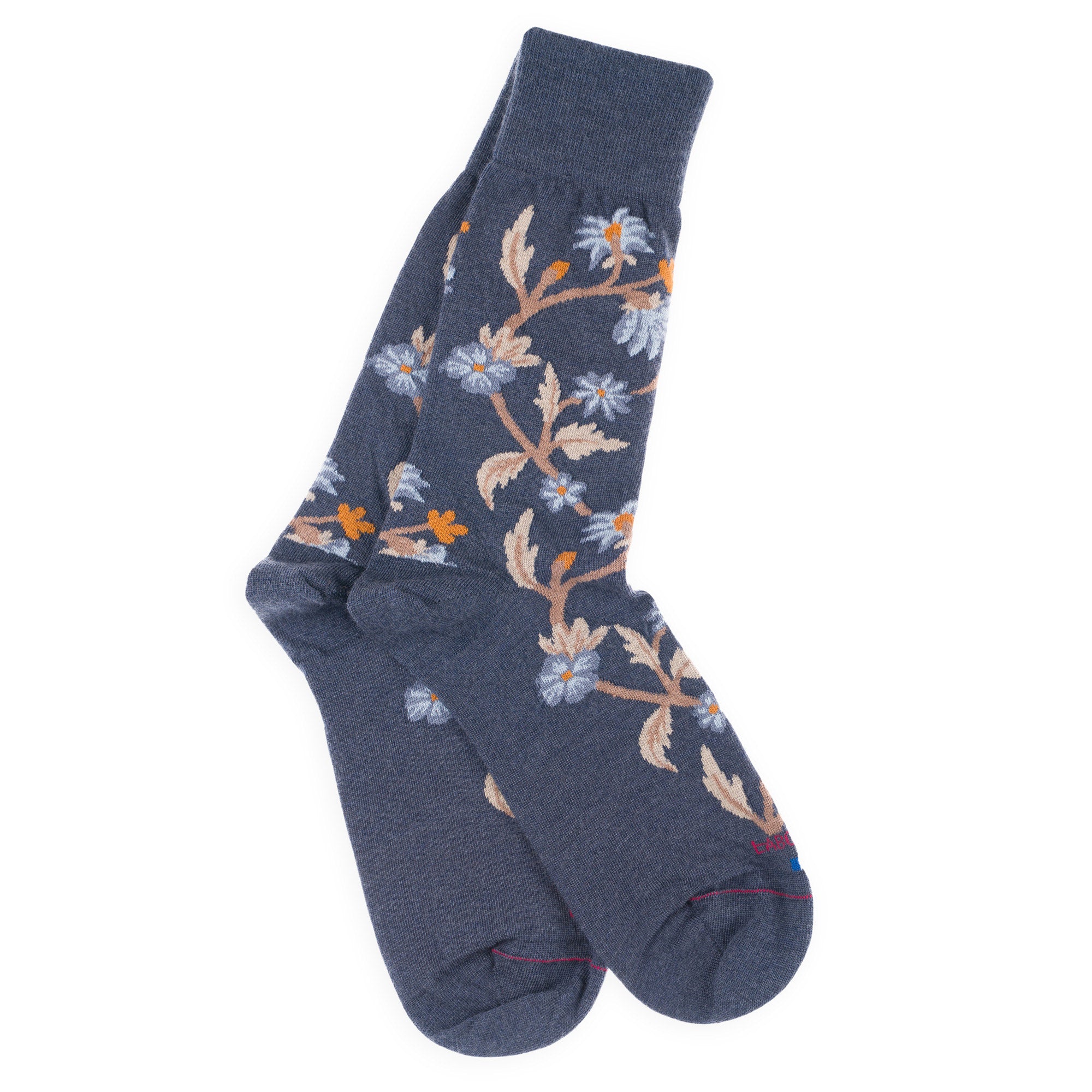 Chaussettes en laine mérinos Bleu - Motifs fleurs