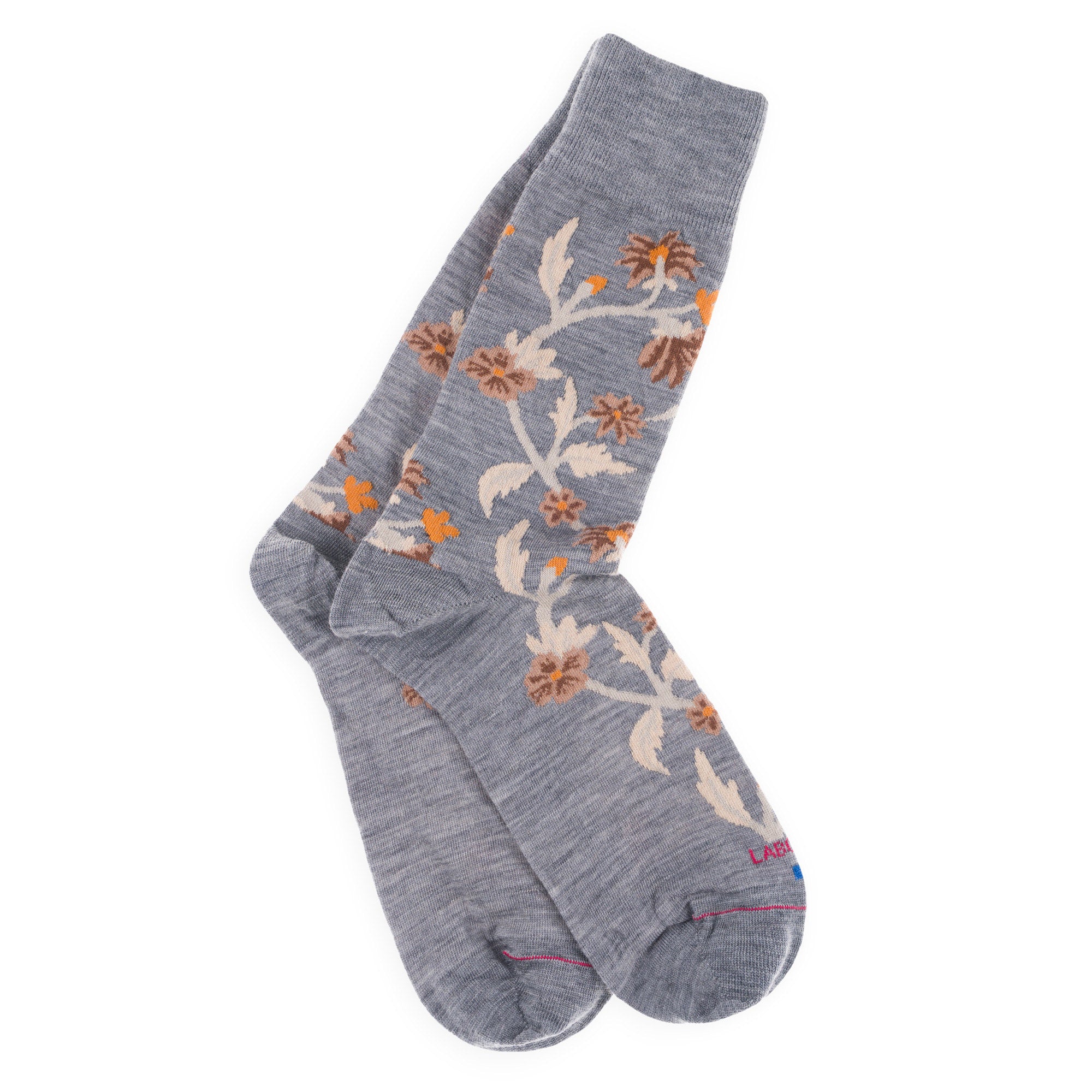 Chaussettes en laine mérinos Gris fer - Motifs fleurs