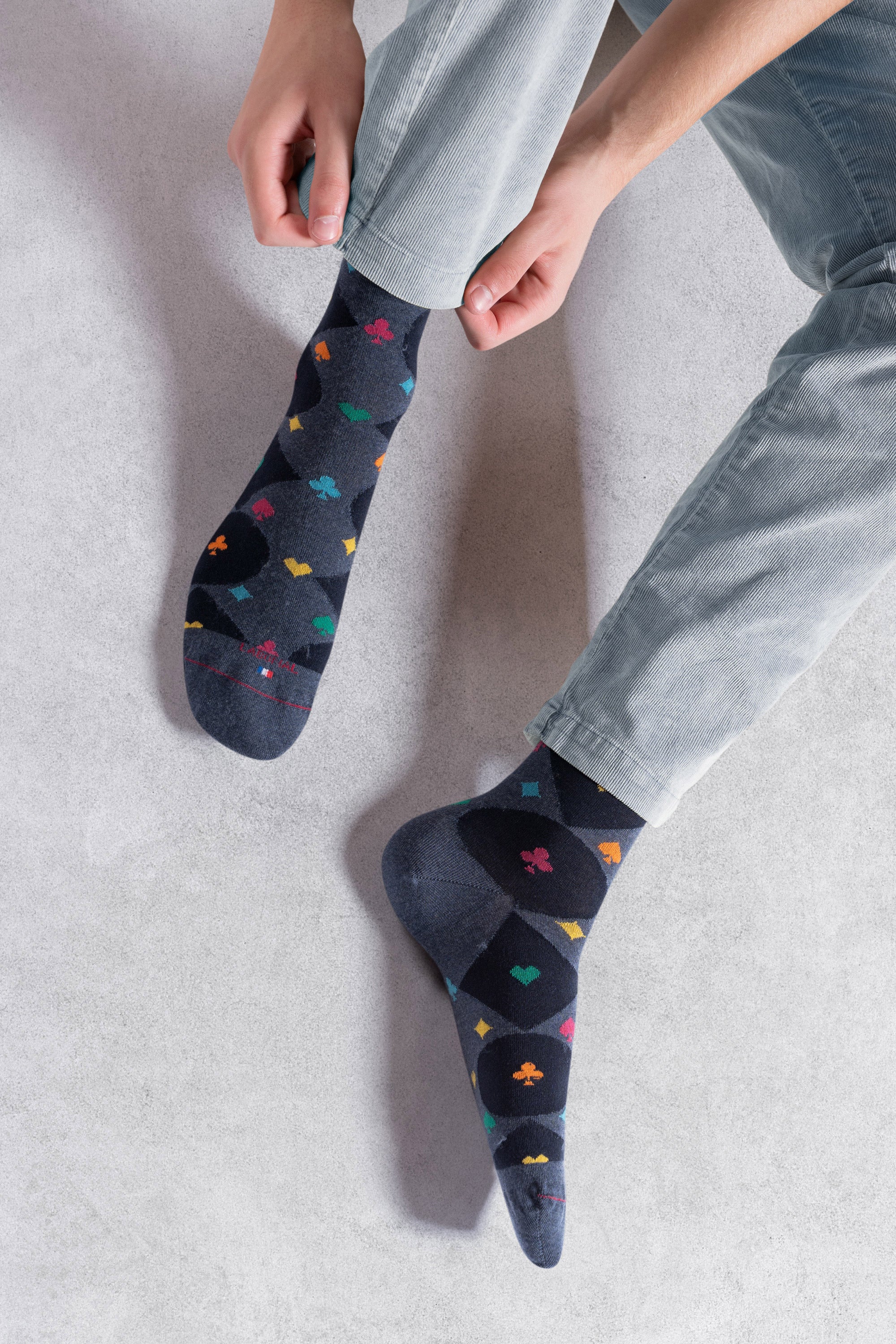Chaussettes en laine mérinos Bleu - Motifs signes cartes