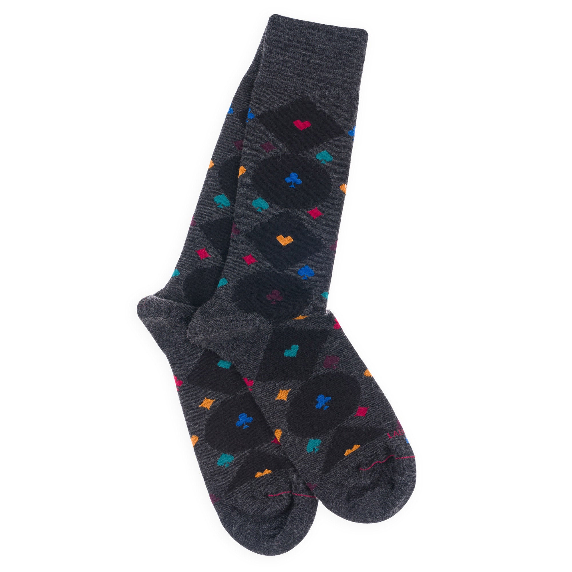 Chaussettes en laine mérinos Anthracite - Motifs signes cartes
