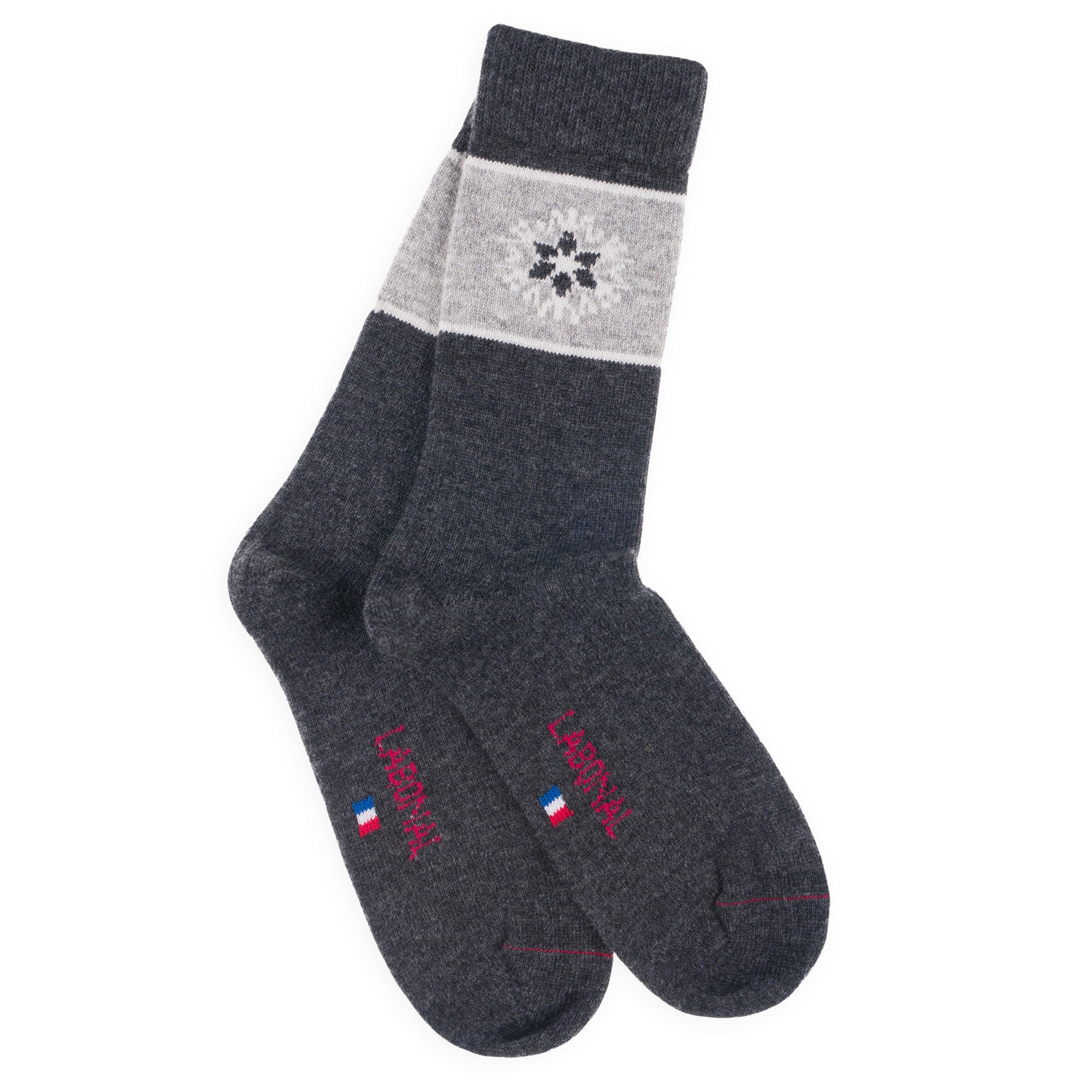 Chaussettes en laine et cachemire Anthracite - Motif bandeau flocon