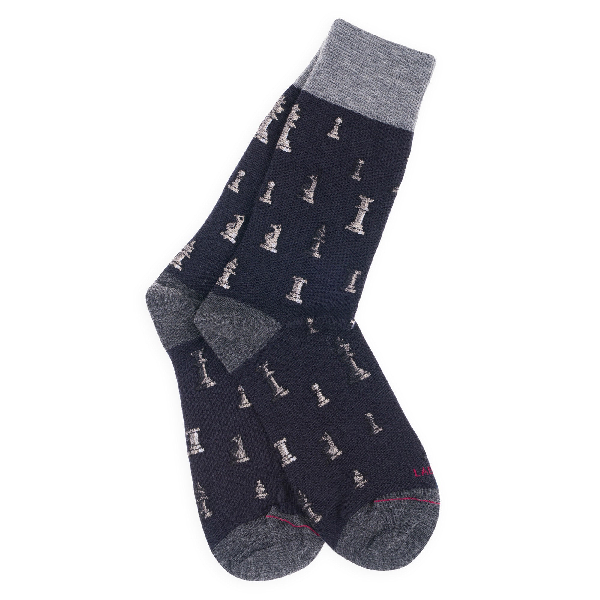 Chaussettes en laine mérinos Marine - Motifs échecs