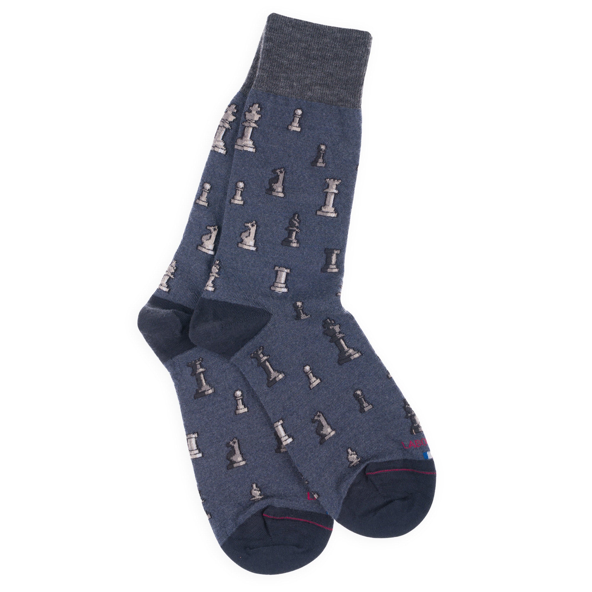 Chaussettes en laine mérinos Bleu - Motifs échecs