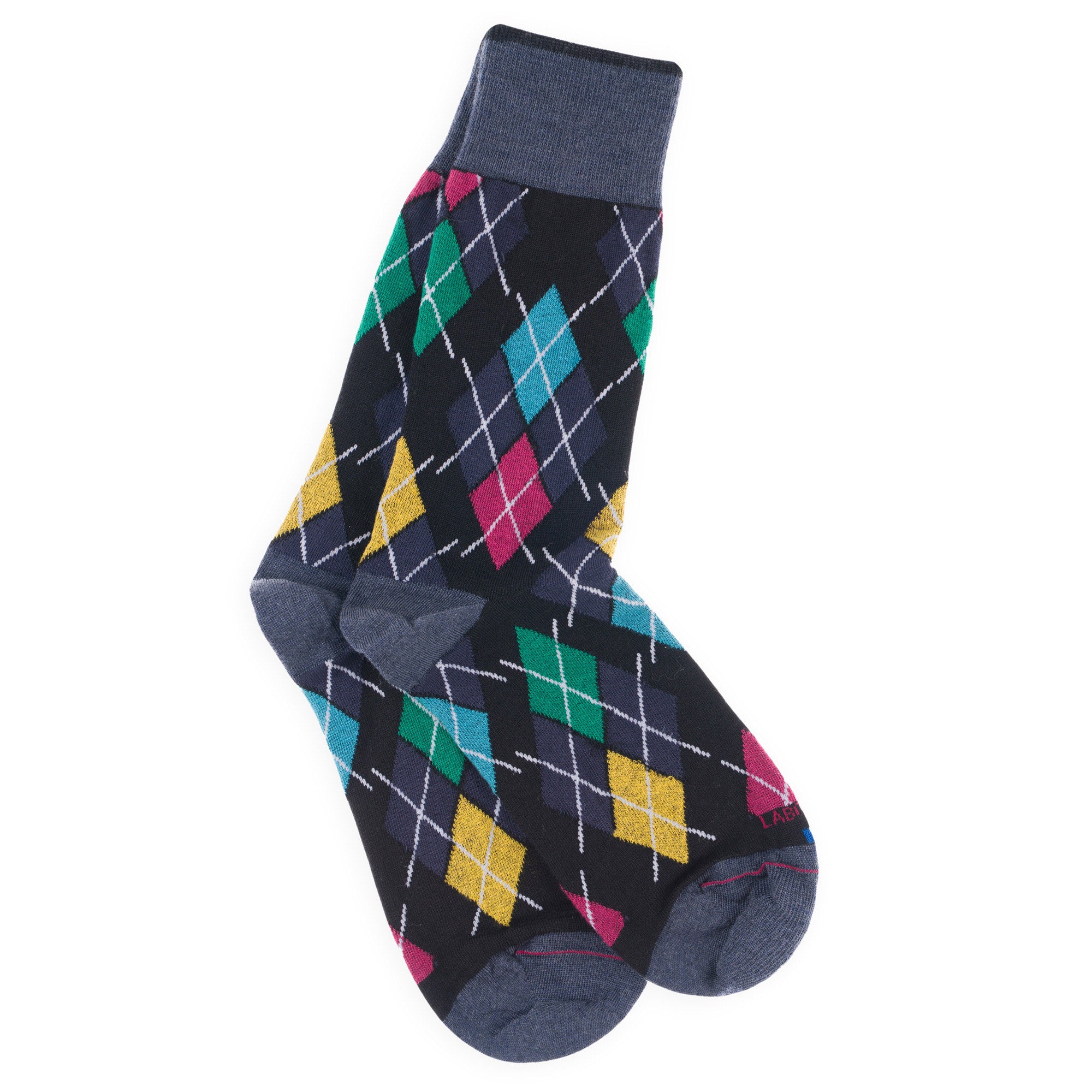Chaussettes en laine mérinos Noir - Motifs losanges multicolores