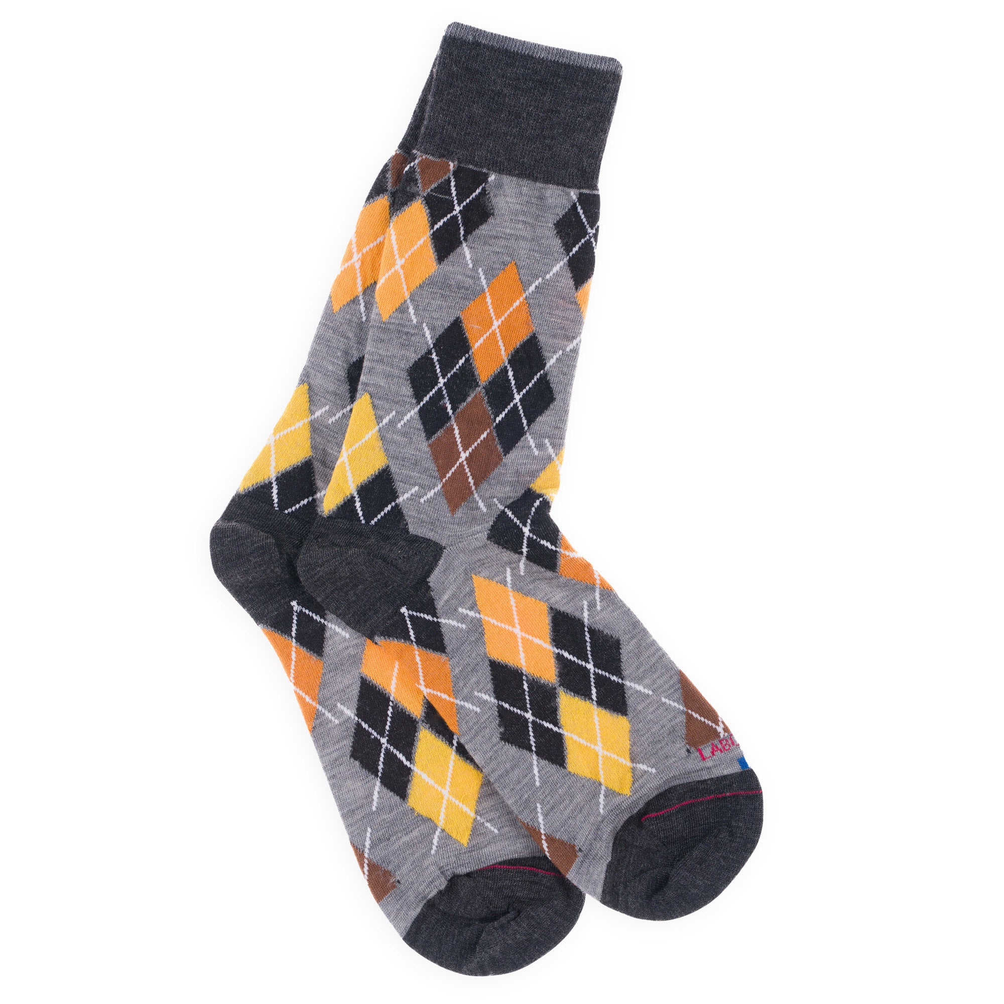 Chaussettes en laine mérinos Gris fer - Motifs losanges multicolores