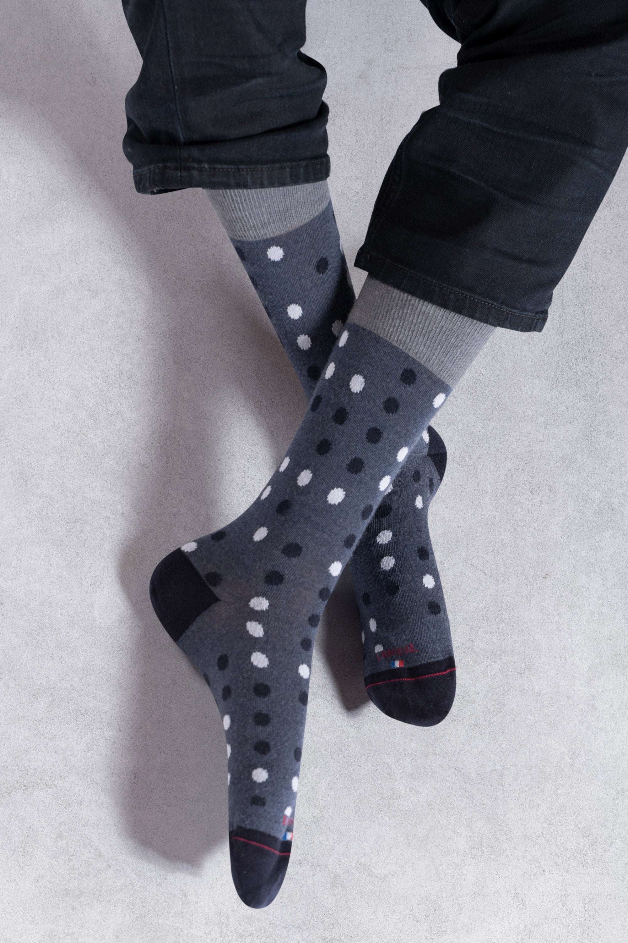 Chaussettes en laine mérinos Bleu - Motifs pois dominos