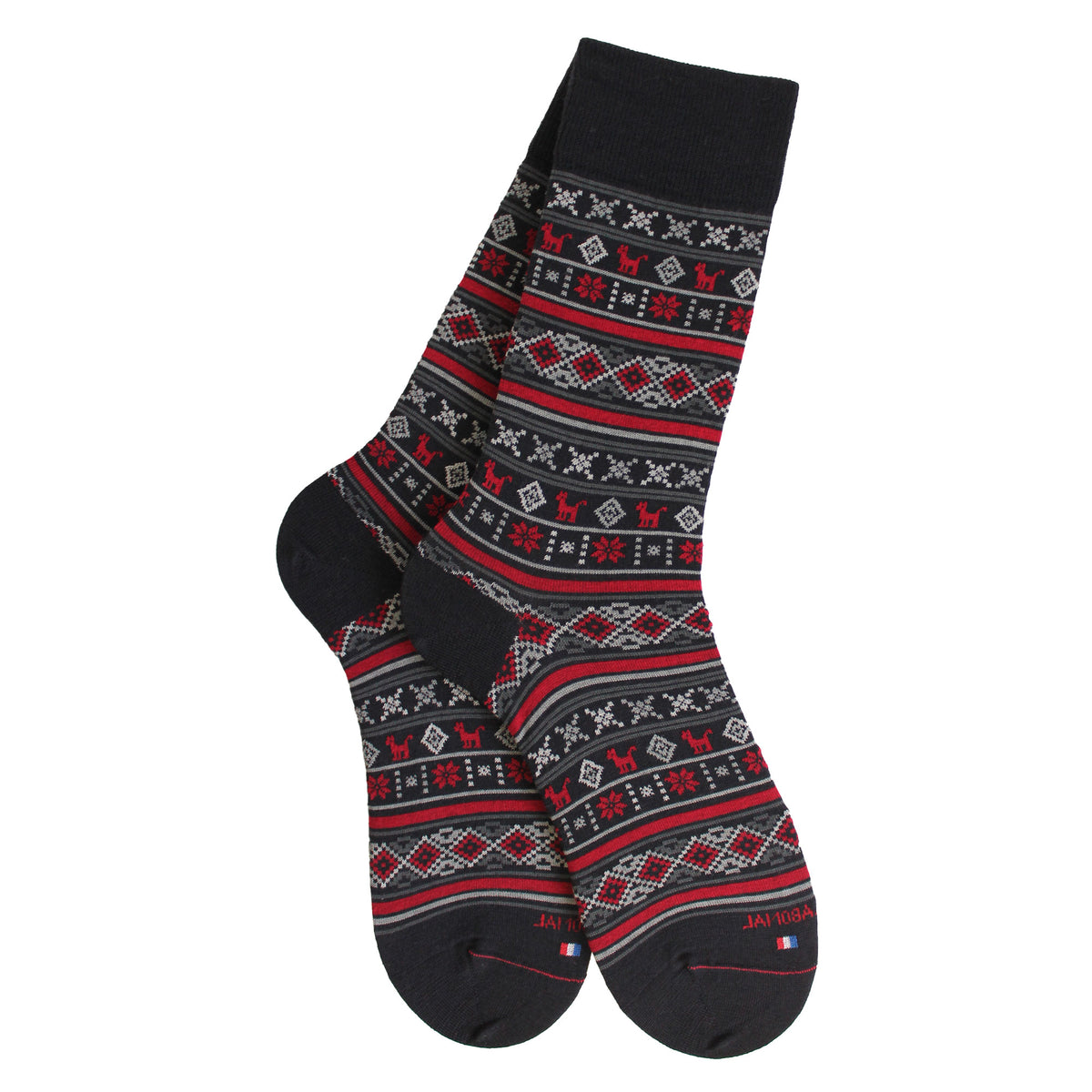 Chaussettes laine noir et rouge motif norvégien