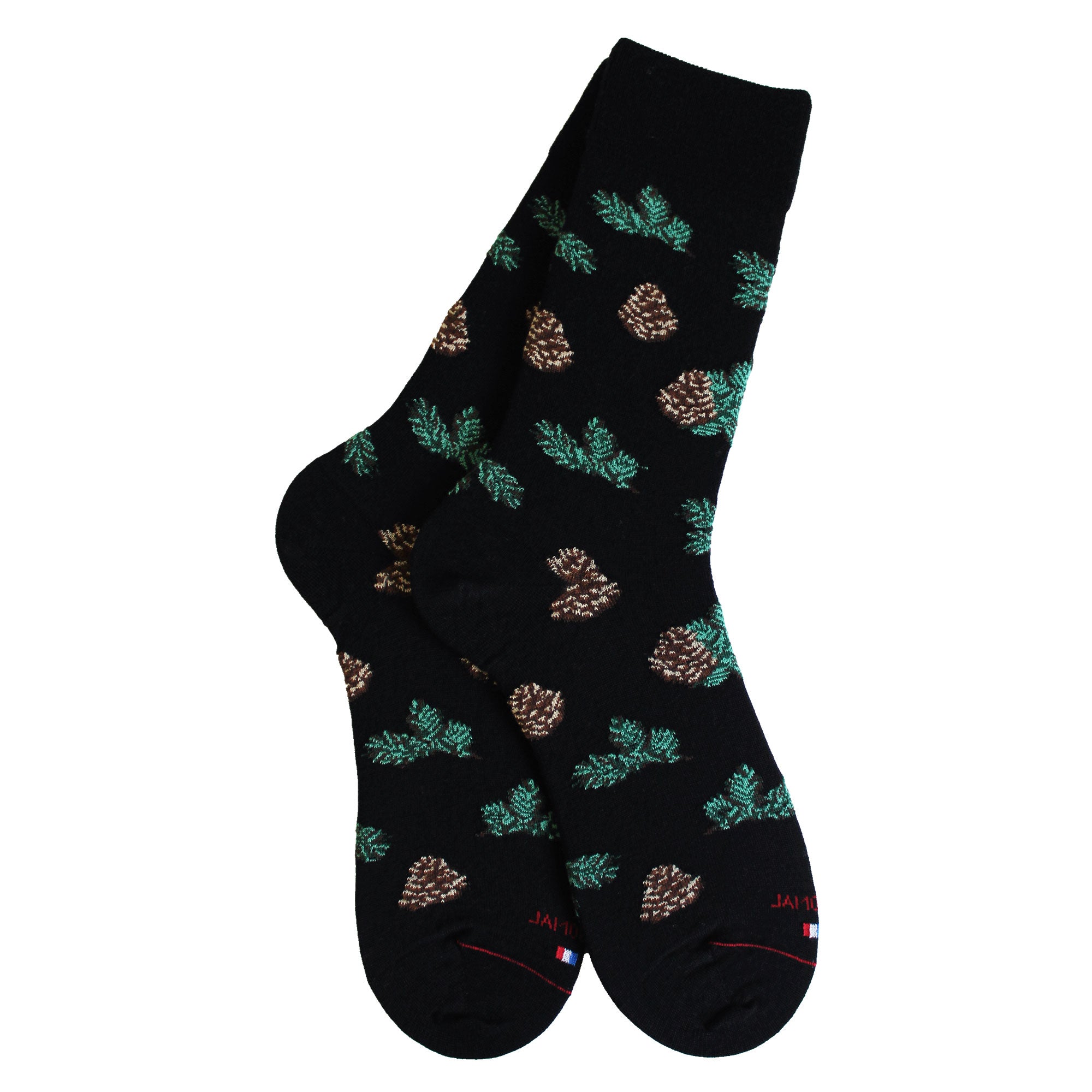 Chaussettes laine noir  pommes de pin