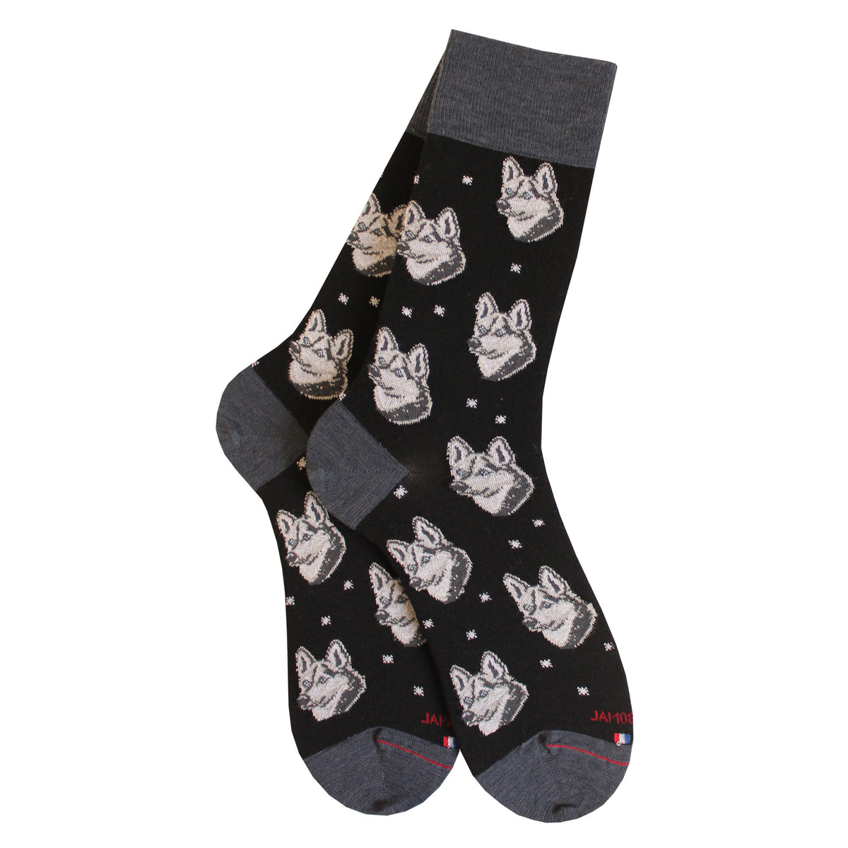 Chaussettes laine noir motif huskys